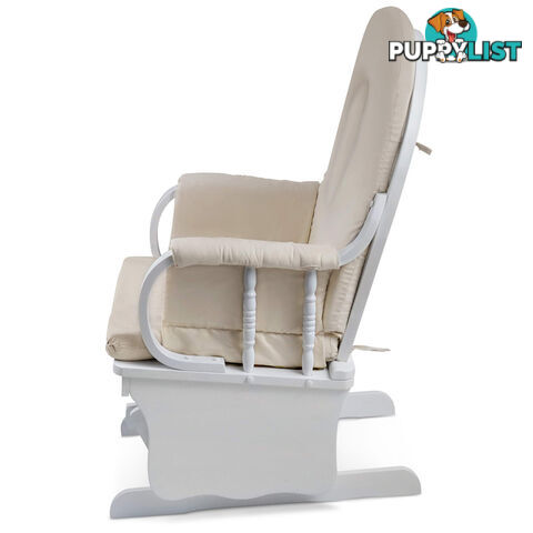 Baby Breast Feeding Sliding Glider Chair w/ Ottoman White Beige