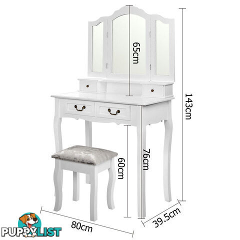 4 Drawer Dressing Table w/ Mirror White