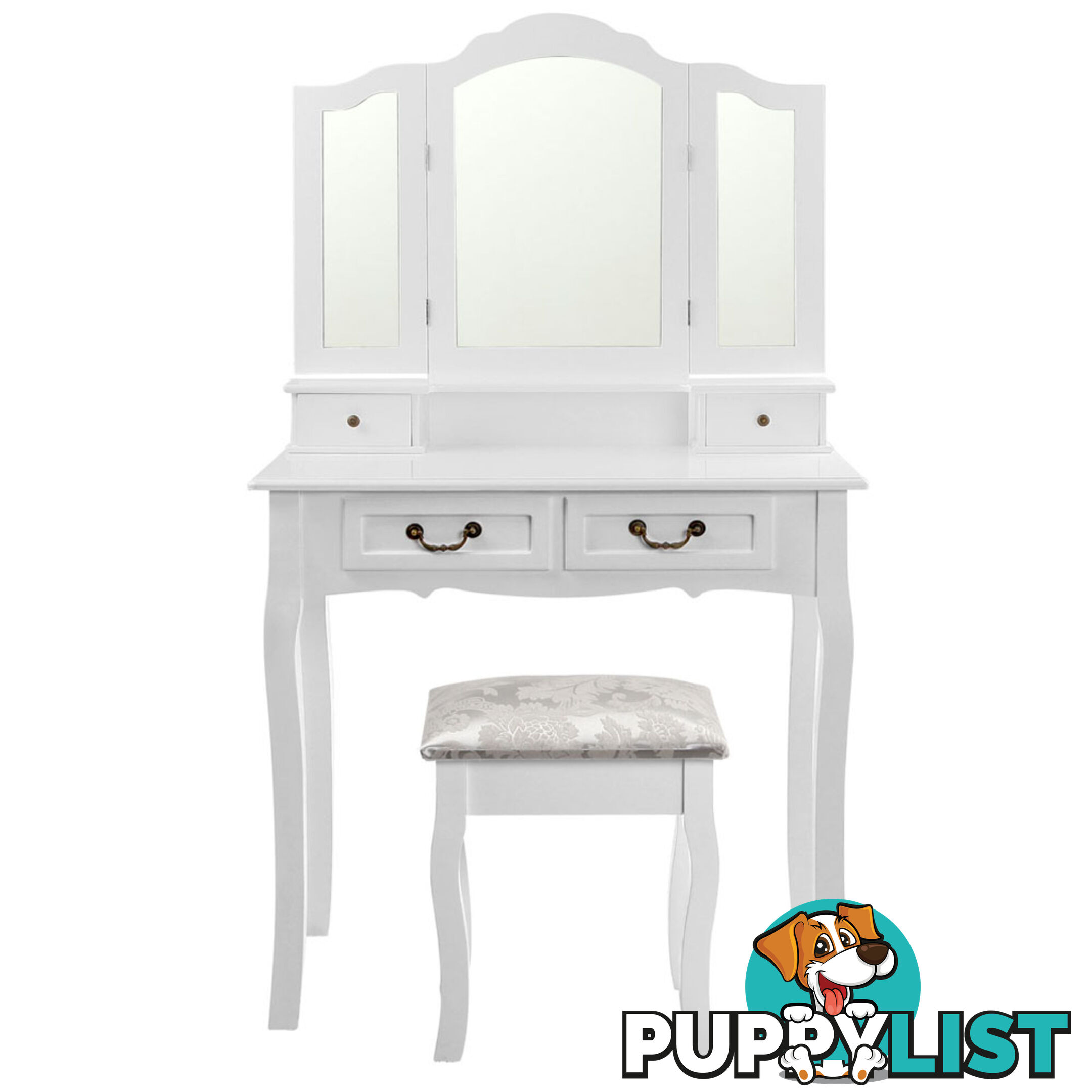 4 Drawer Dressing Table w/ Mirror White