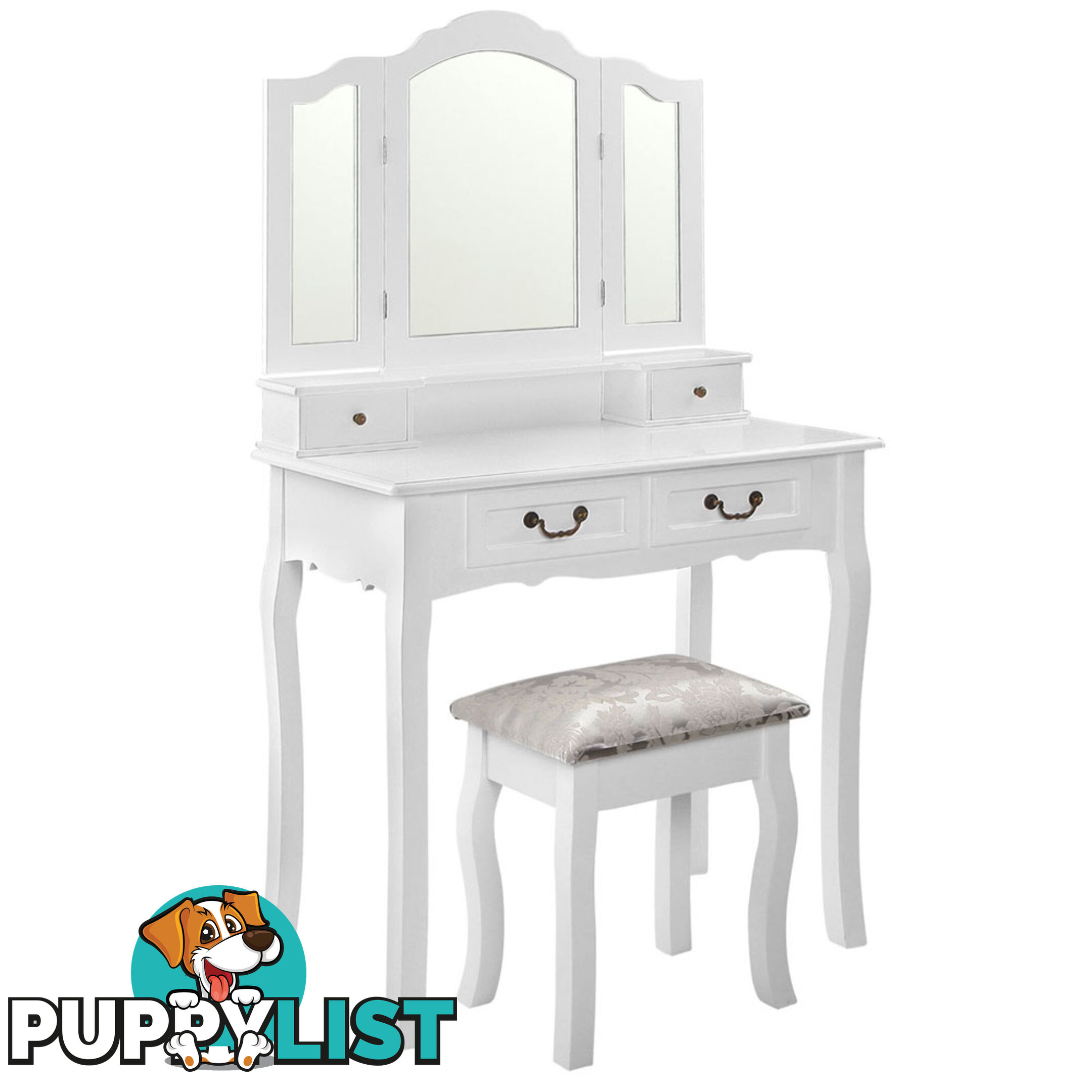 4 Drawer Dressing Table w/ Mirror White