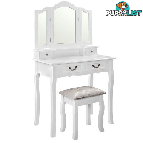 4 Drawer Dressing Table w/ Mirror White