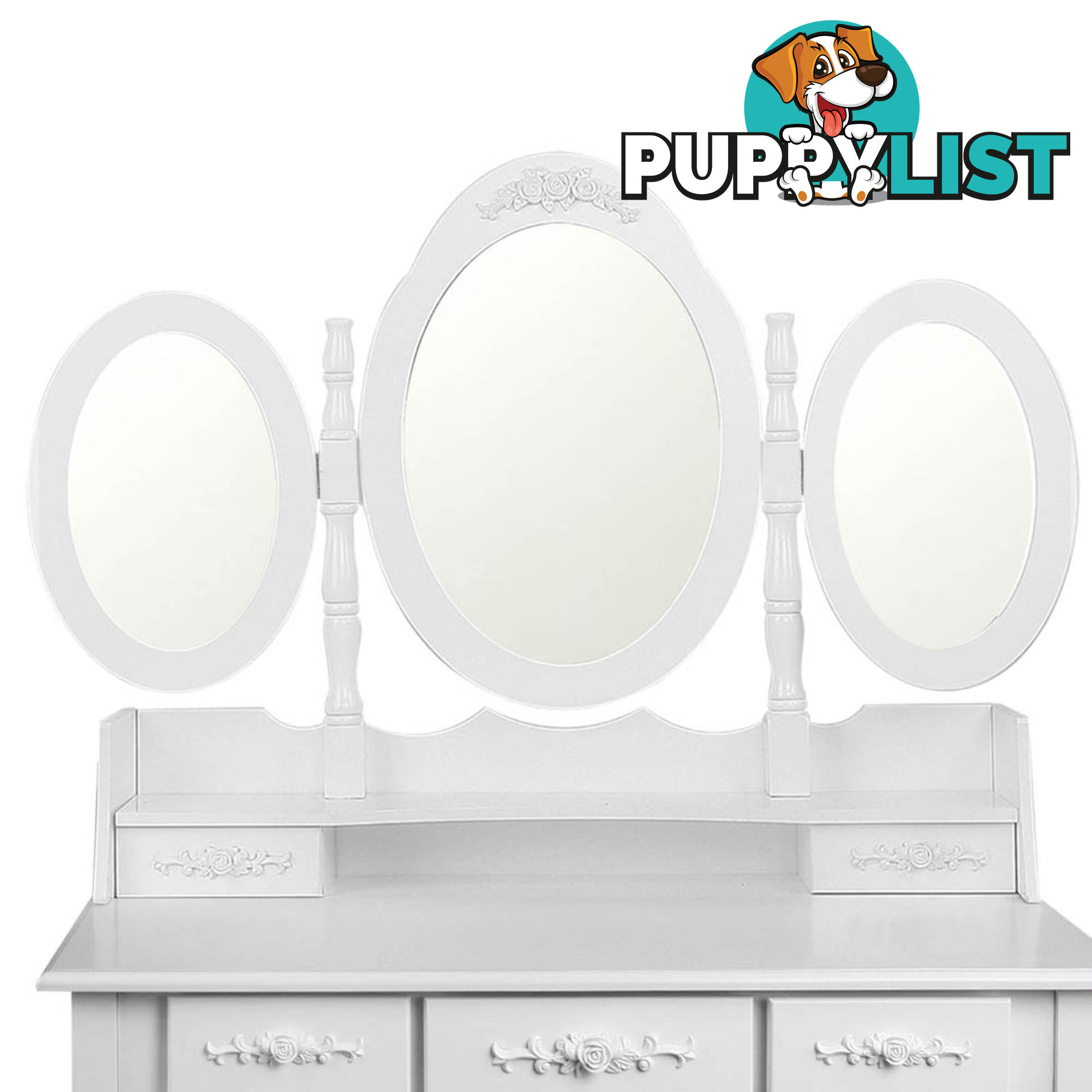 7 Drawer Dressing Table w/ Mirror White