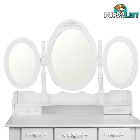 7 Drawer Dressing Table w/ Mirror White