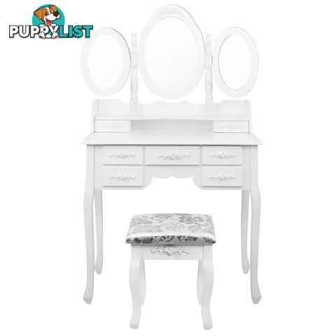 7 Drawer Dressing Table w/ Mirror White