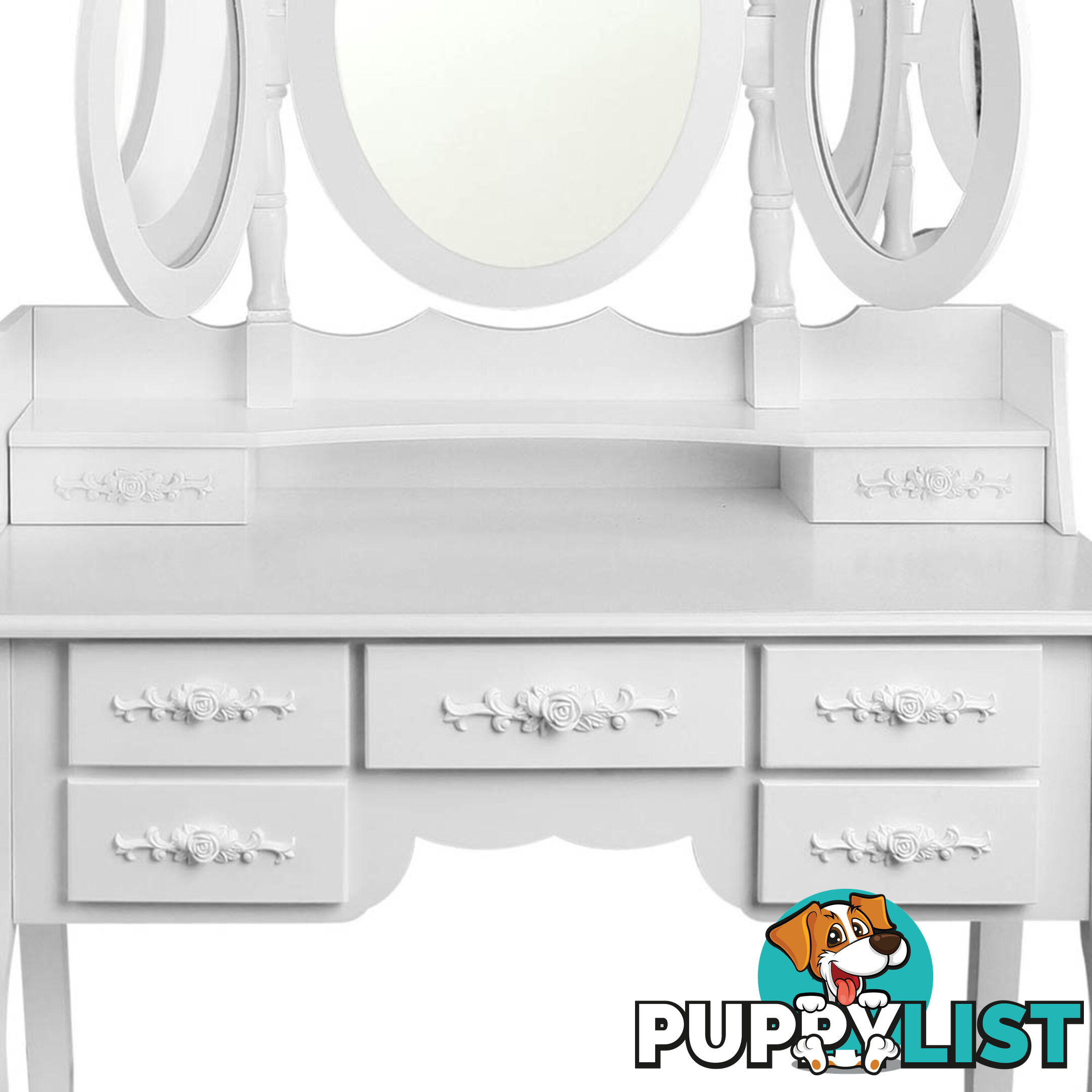 7 Drawer Dressing Table w/ Mirror White