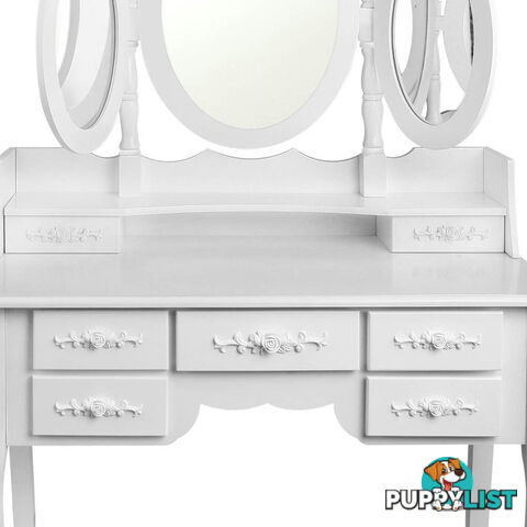 7 Drawer Dressing Table w/ Mirror White