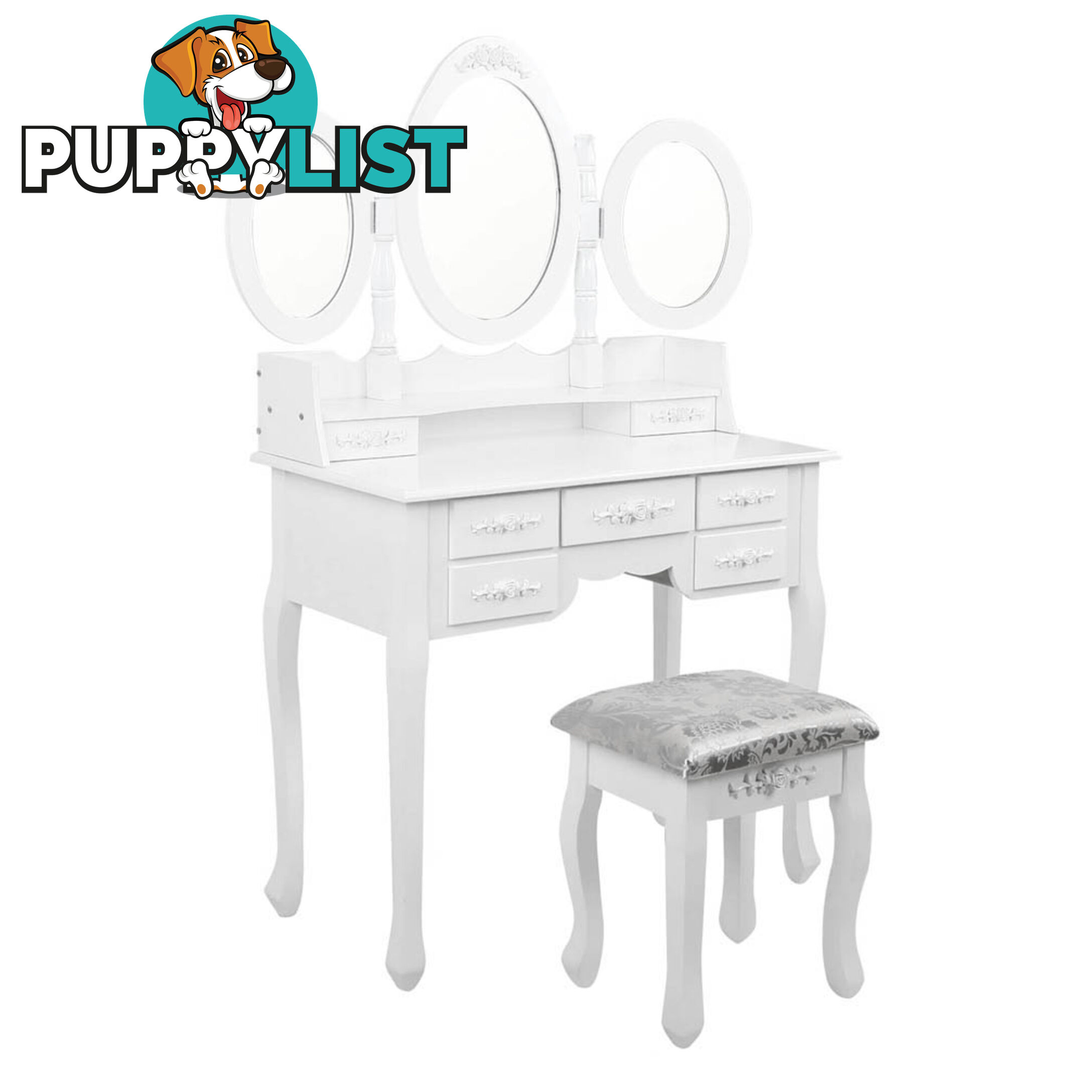 7 Drawer Dressing Table w/ Mirror White