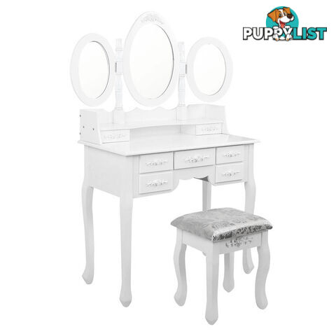 7 Drawer Dressing Table w/ Mirror White