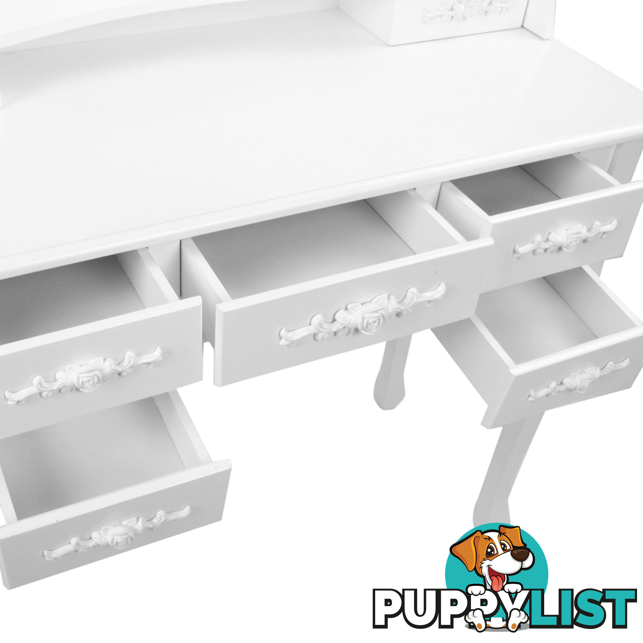 7 Drawer Dressing Table w/ Mirror White