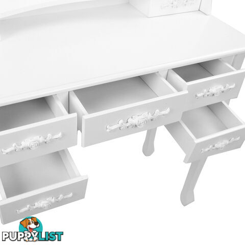 7 Drawer Dressing Table w/ Mirror White