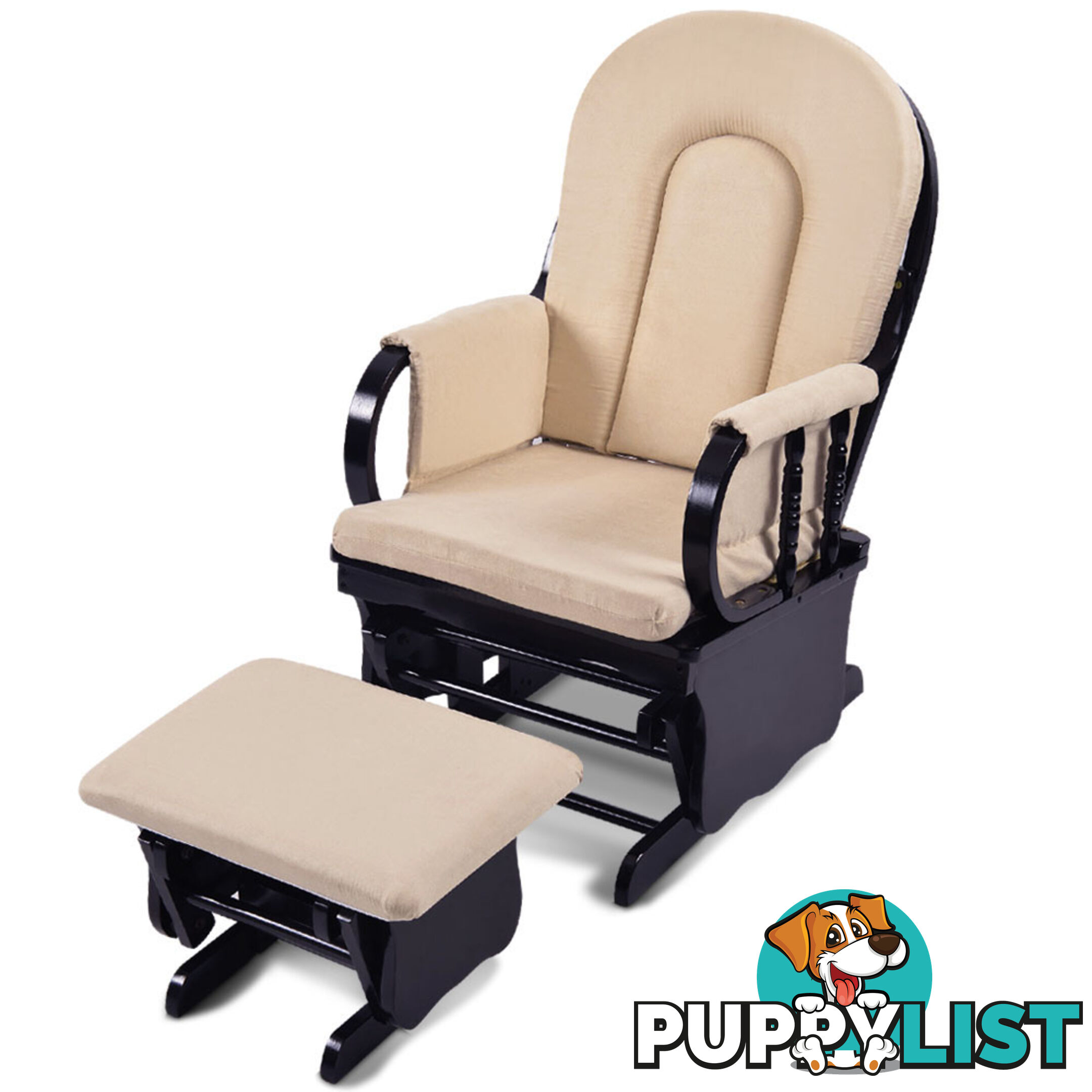 Baby Breast Feeding Sliding Glider Chair w/ Ottoman Beige