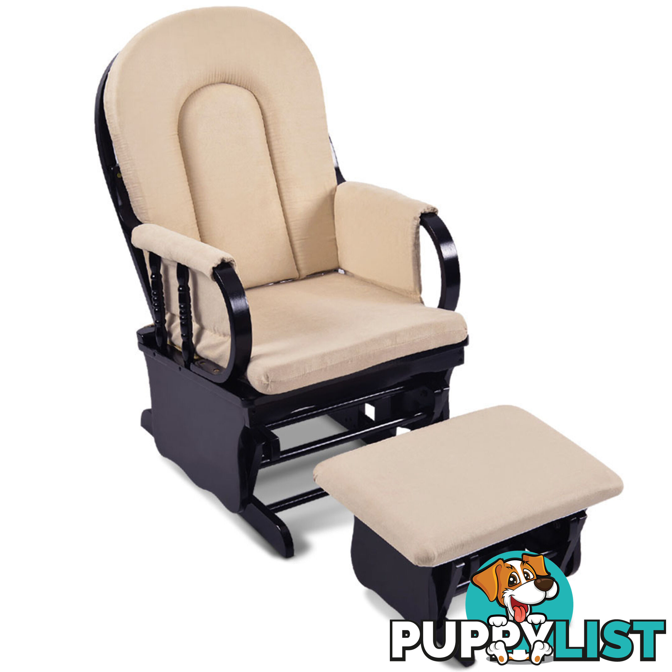 Baby Breast Feeding Sliding Glider Chair w/ Ottoman Beige