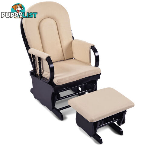 Baby Breast Feeding Sliding Glider Chair w/ Ottoman Beige