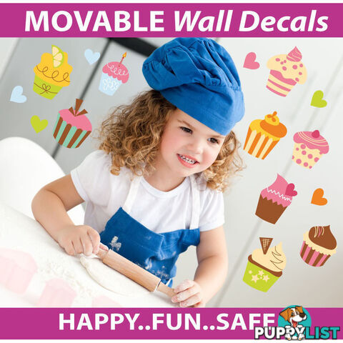 Large Size Cute Cupcakes Wall Stickers - Totally Movable and Reusable