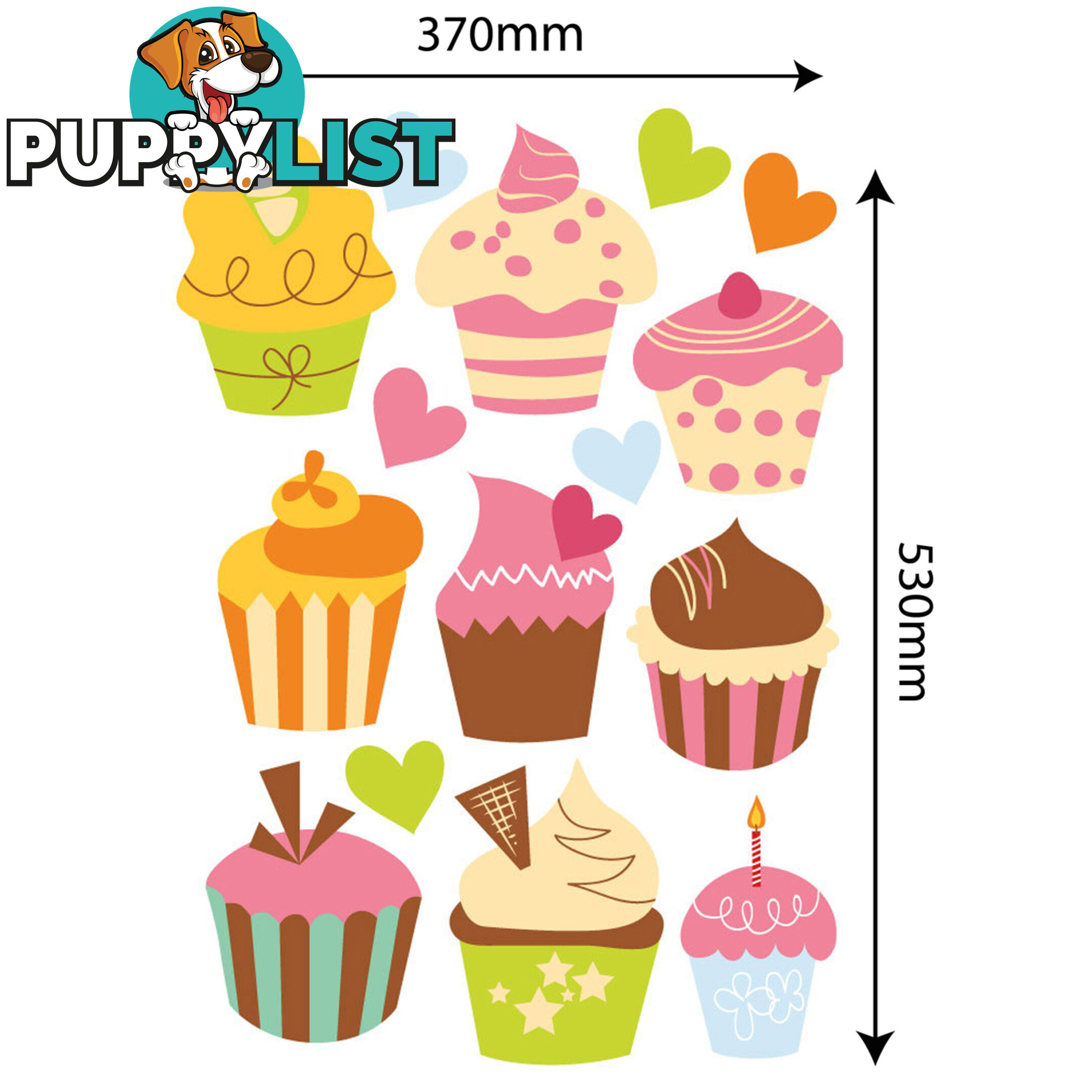 Large Size Cute Cupcakes Wall Stickers - Totally Movable and Reusable