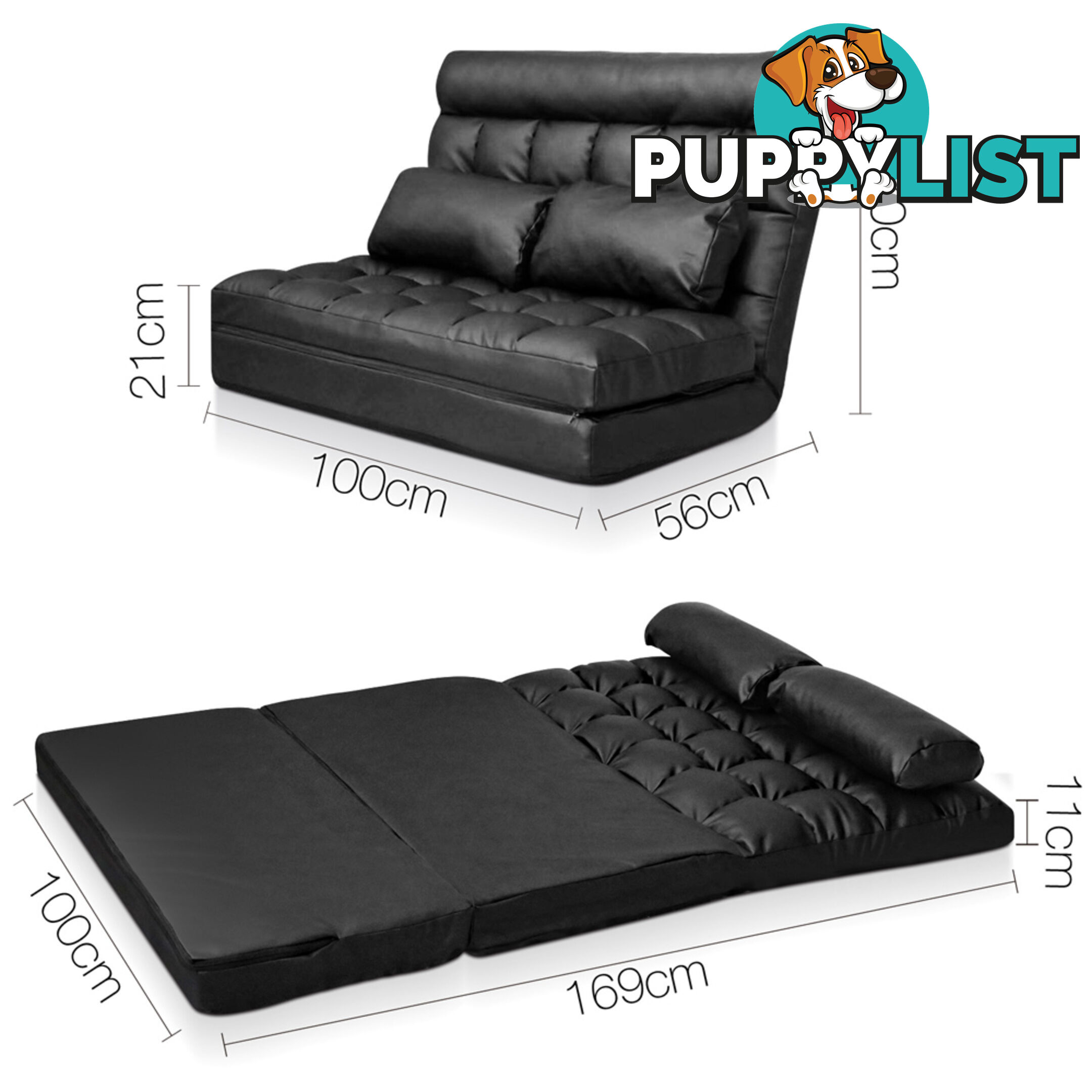 Double Size Adjustable Lounge Sofa - 10 positions PU Leather