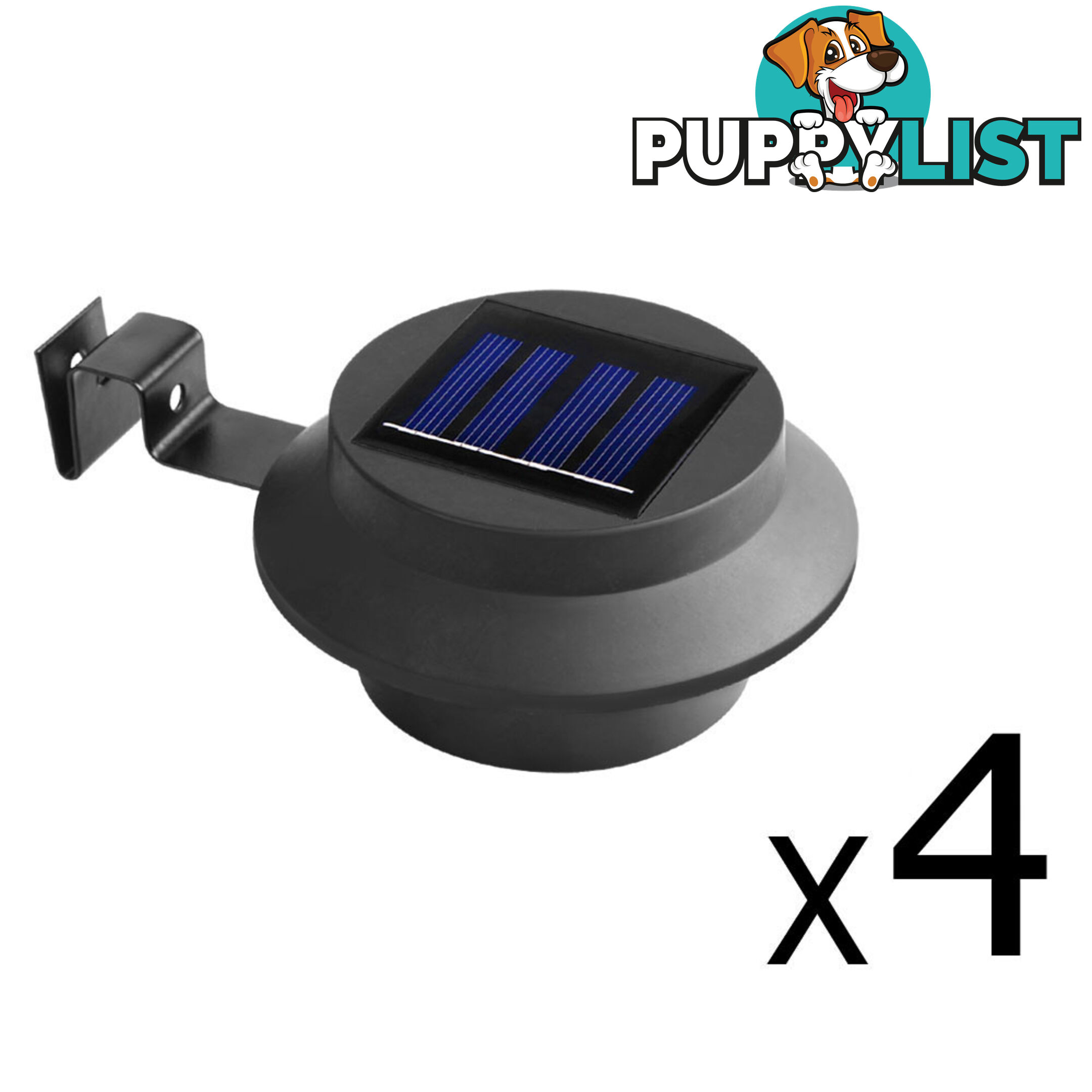 Set of 4 LED Solar Powered Fence Gutter Light Black