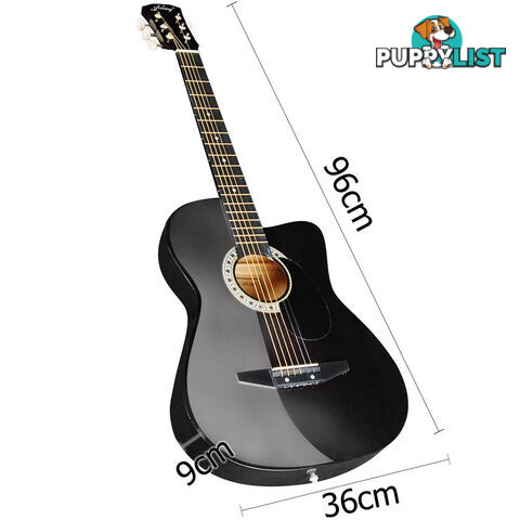 Acoustic Cutaway Guitar Black w/ Steel String Stand Strap