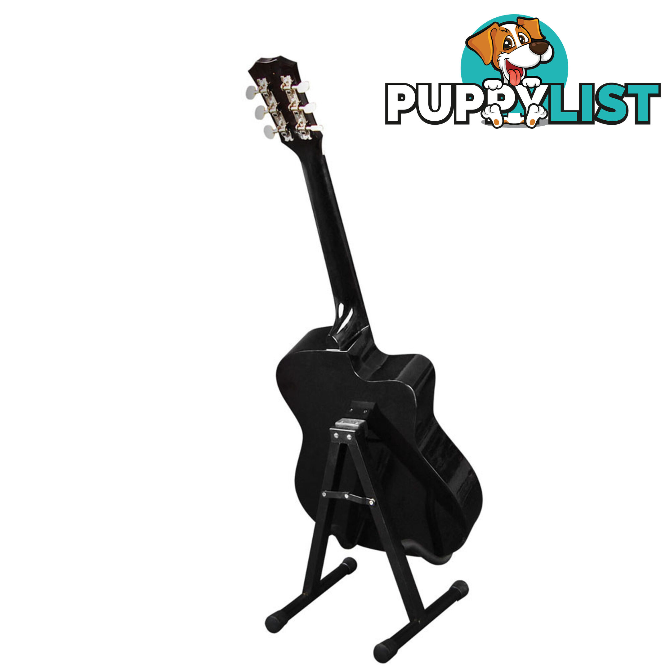 Acoustic Cutaway Guitar Black w/ Steel String Stand Strap