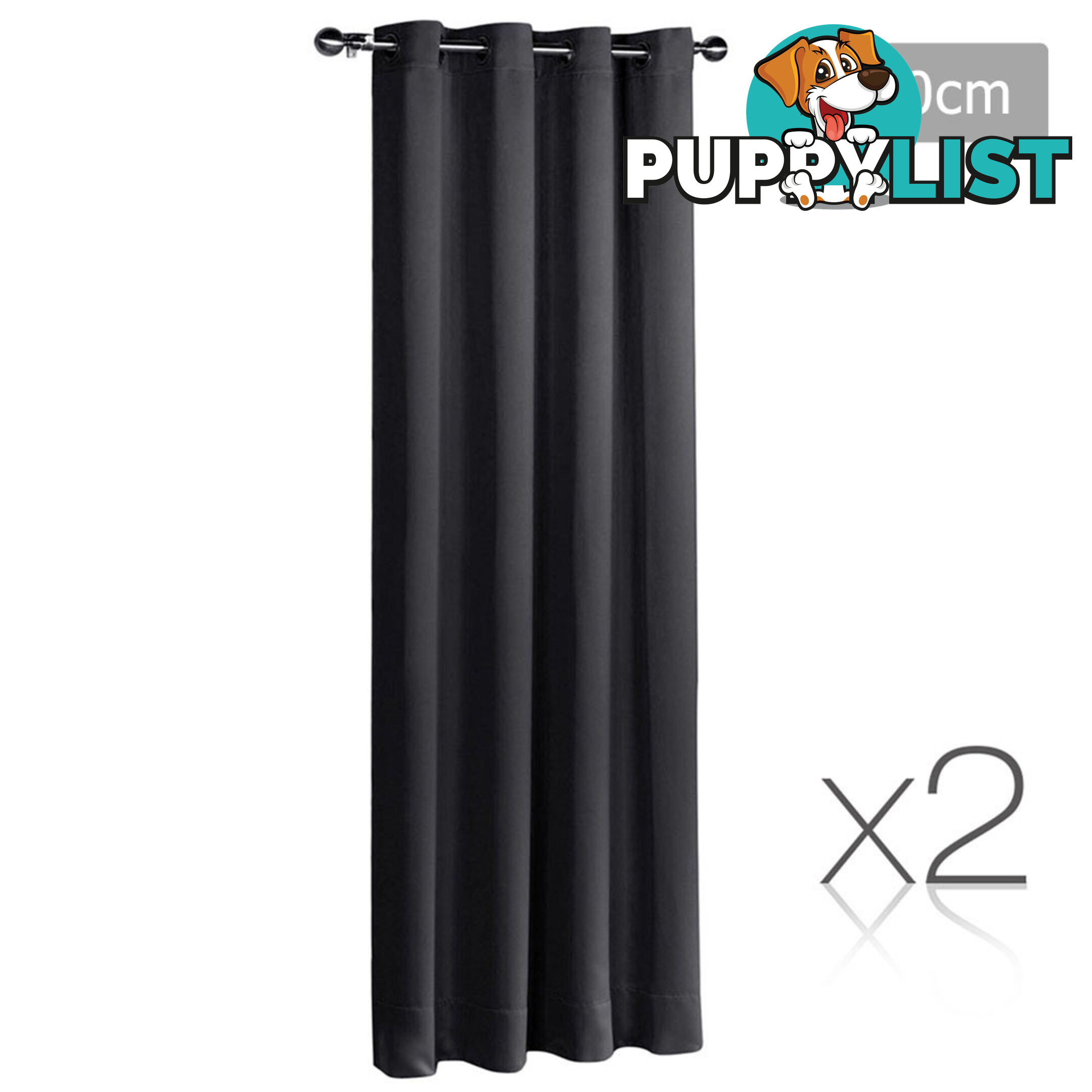 Set of 2 ArtQueen 3 Pass Eyelet Blockout Curtain Black 240cm