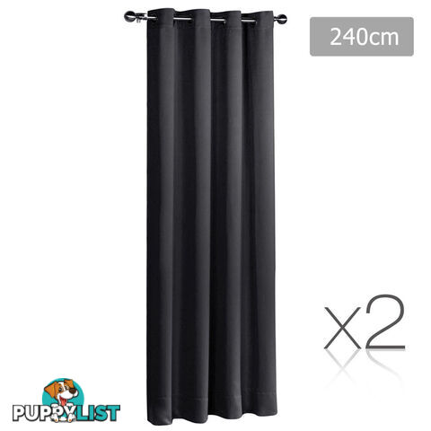 Set of 2 ArtQueen 3 Pass Eyelet Blockout Curtain Black 240cm