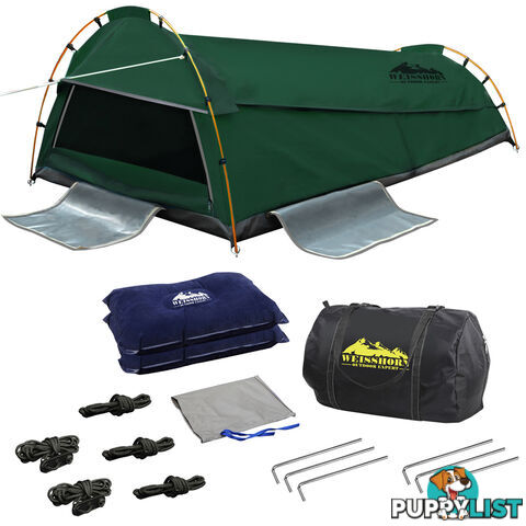 Double Camping Canvas Swag Tent Green w/ Air Pillow