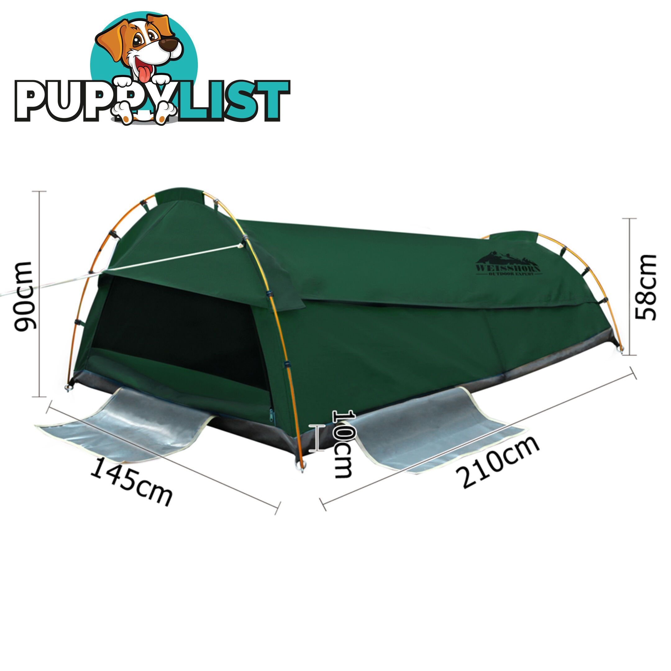 Double Camping Canvas Swag Tent Green w/ Air Pillow