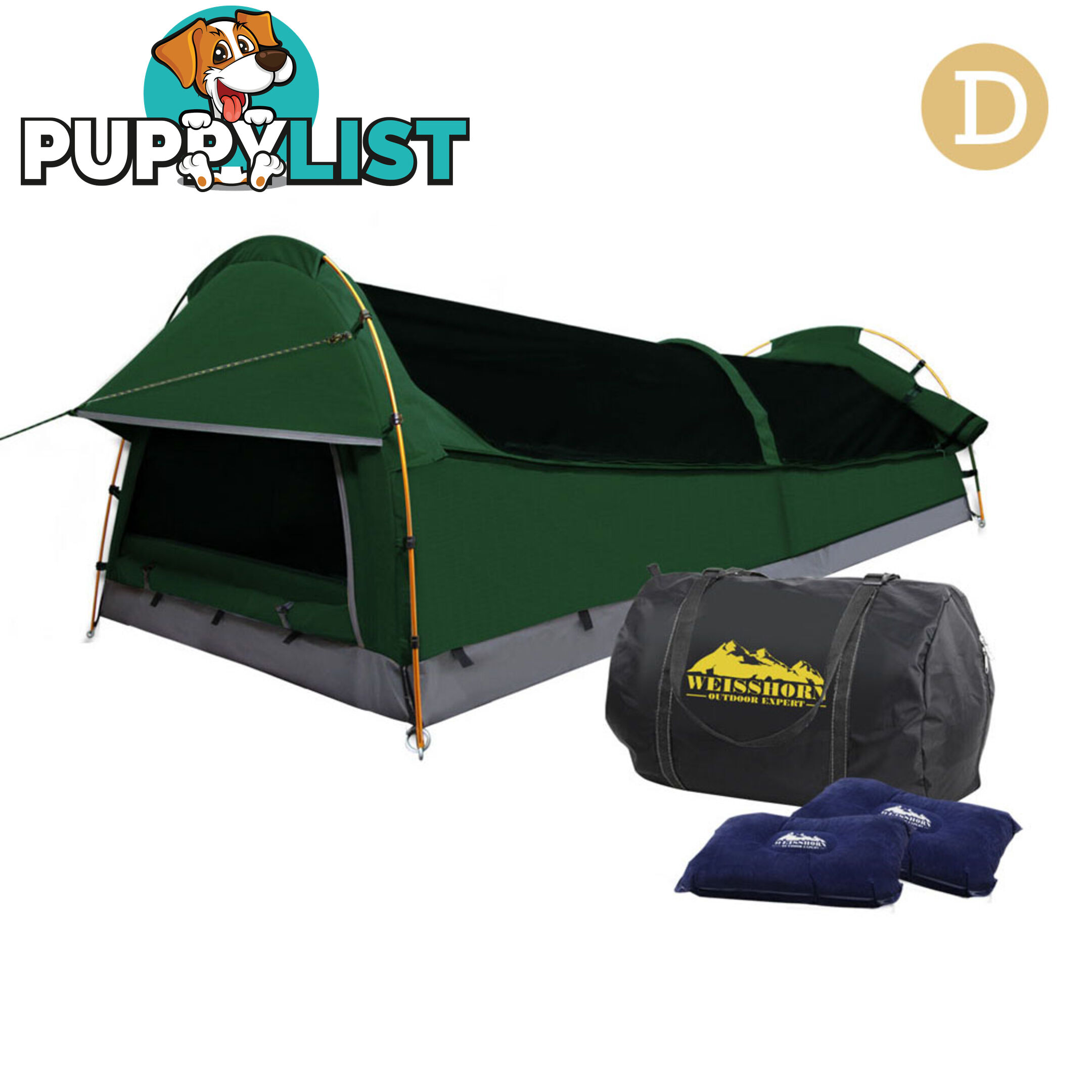 Double Camping Canvas Swag Tent Green w/ Air Pillow