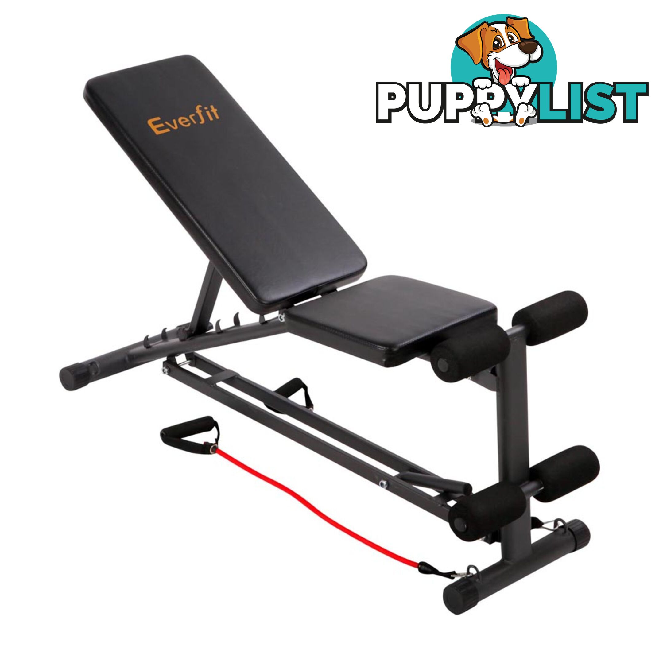 FID Flat Adjustable Bench 150Kg w/ Resistance Bands