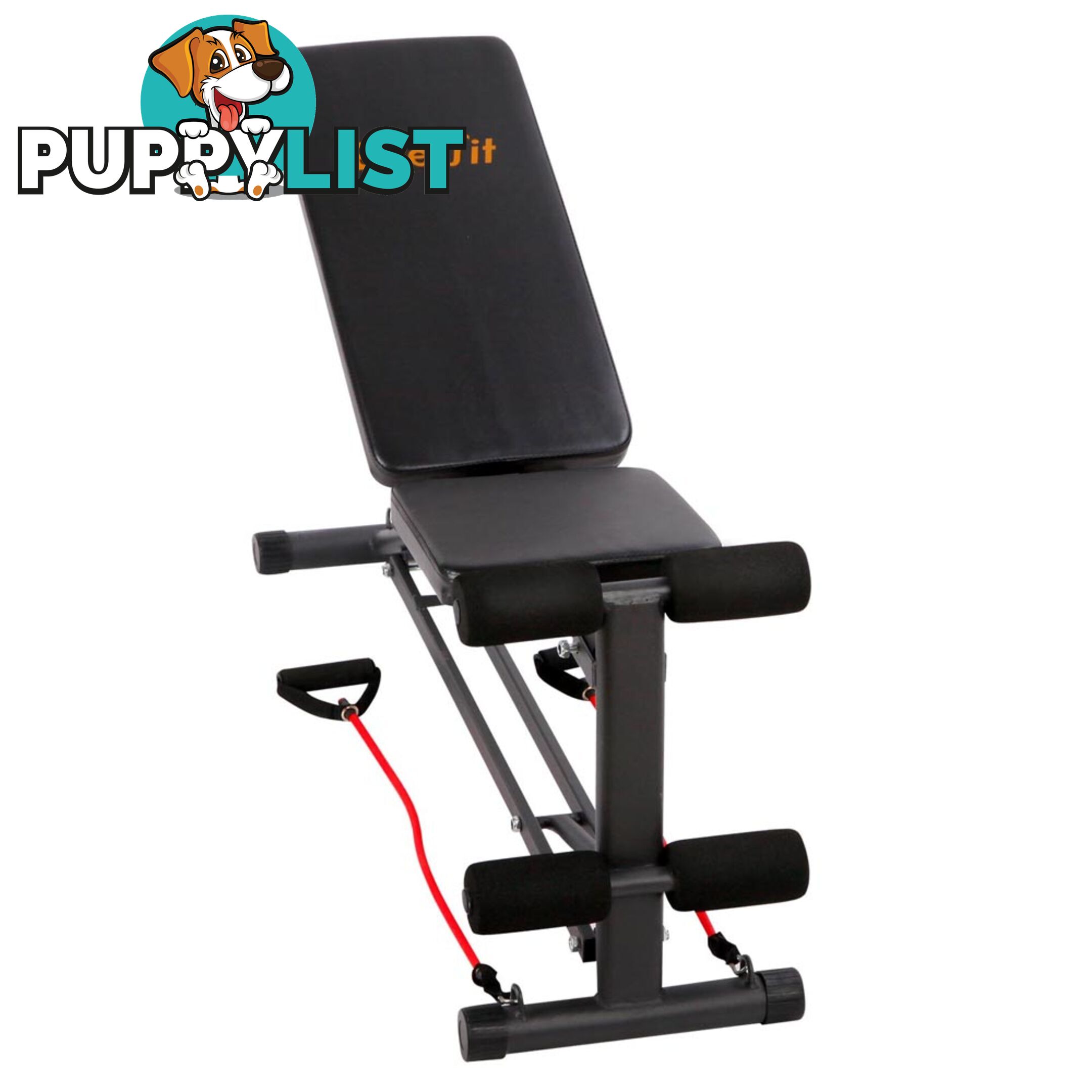 FID Flat Adjustable Bench 150Kg w/ Resistance Bands