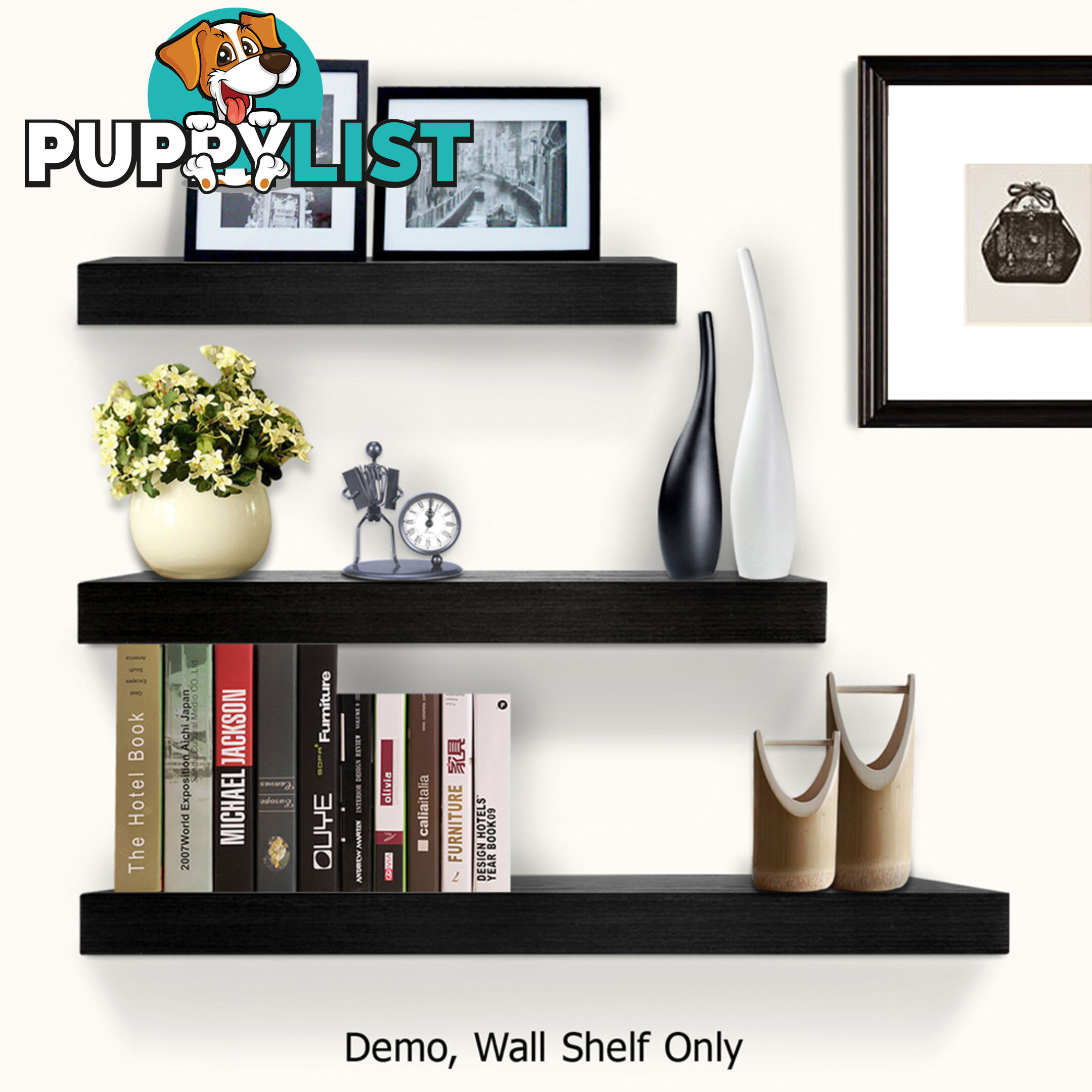 3 pcs Wall Floating Shelf Set Bookshelf Display Black