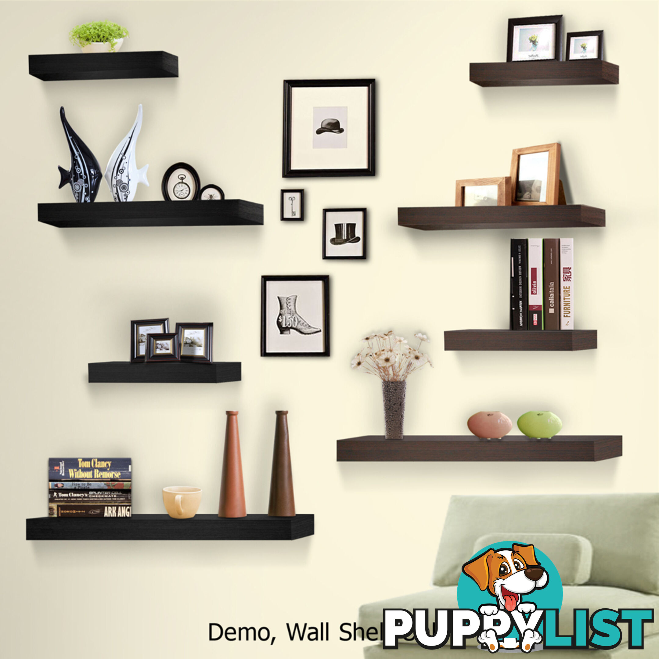 3 pcs Wall Floating Shelf Set Bookshelf Display Black