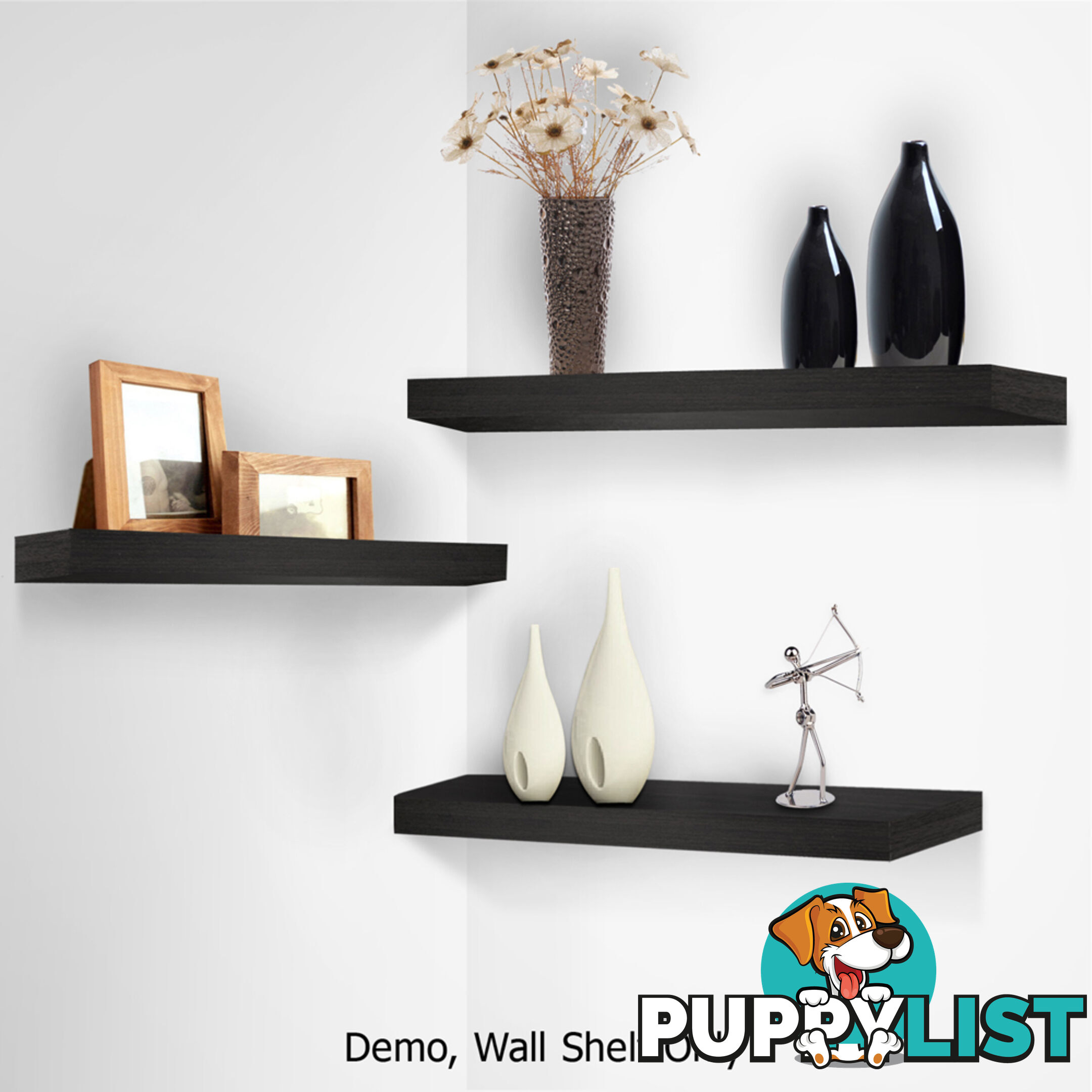 3 pcs Wall Floating Shelf Set Bookshelf Display Black