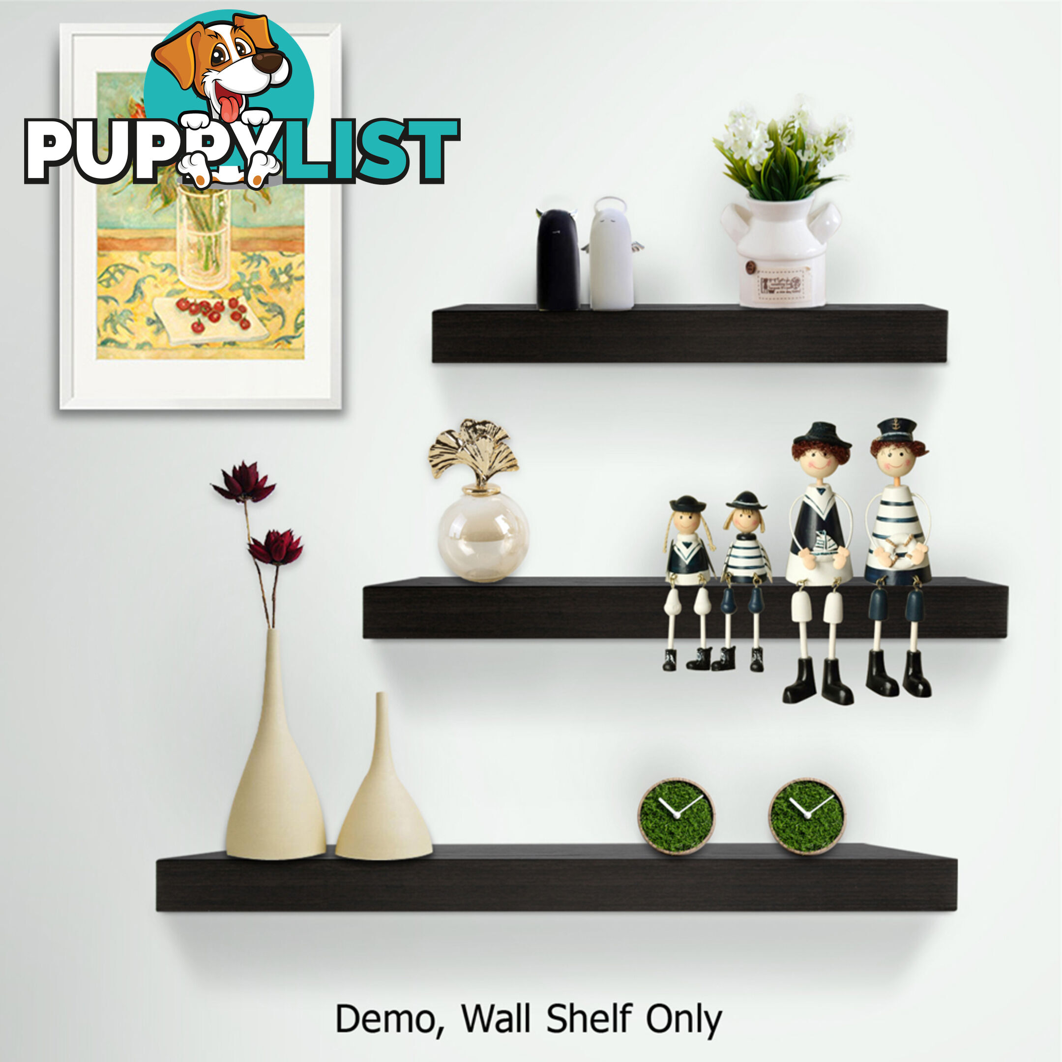 3 pcs Wall Floating Shelf Set Bookshelf Display Black