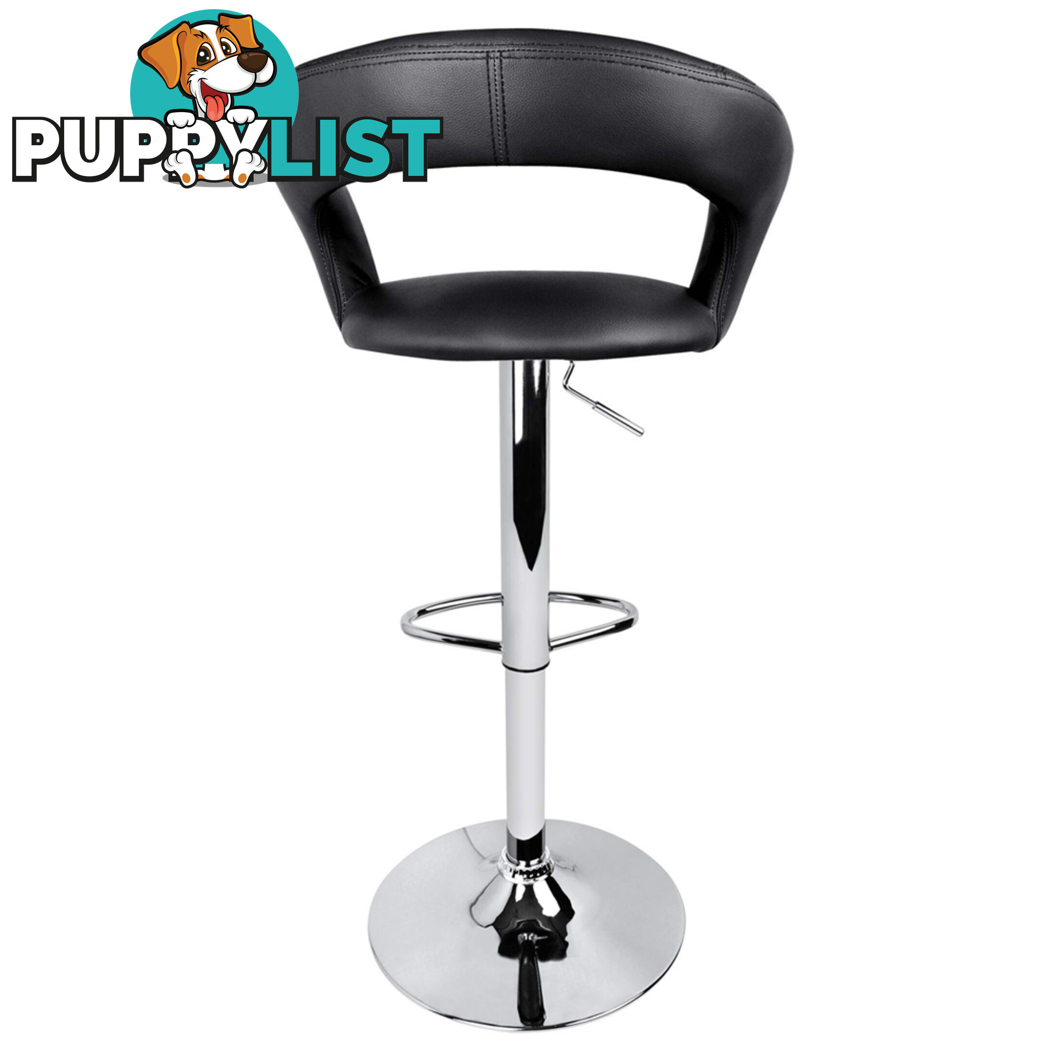 Set of 2 PU Leather Kitchen Bar Stool Black