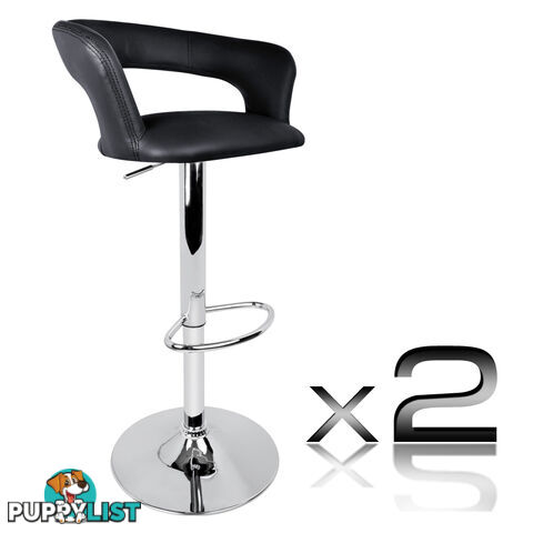 Set of 2 PU Leather Kitchen Bar Stool Black