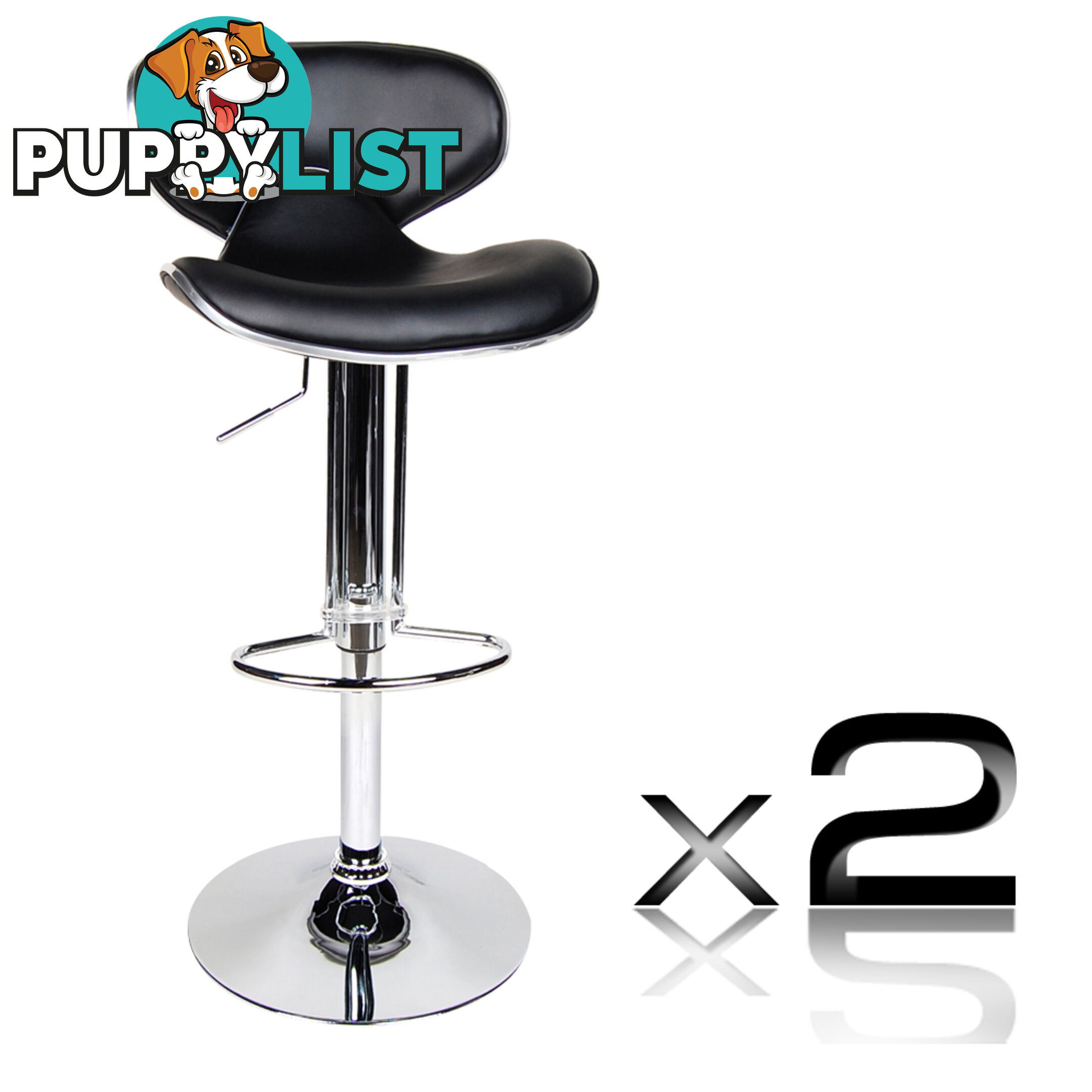 Set of 2 PU Leather Kitchen Bar Stool Black