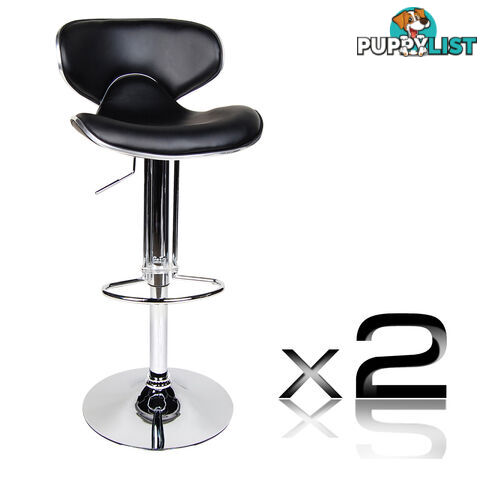 Set of 2 PU Leather Kitchen Bar Stool Black