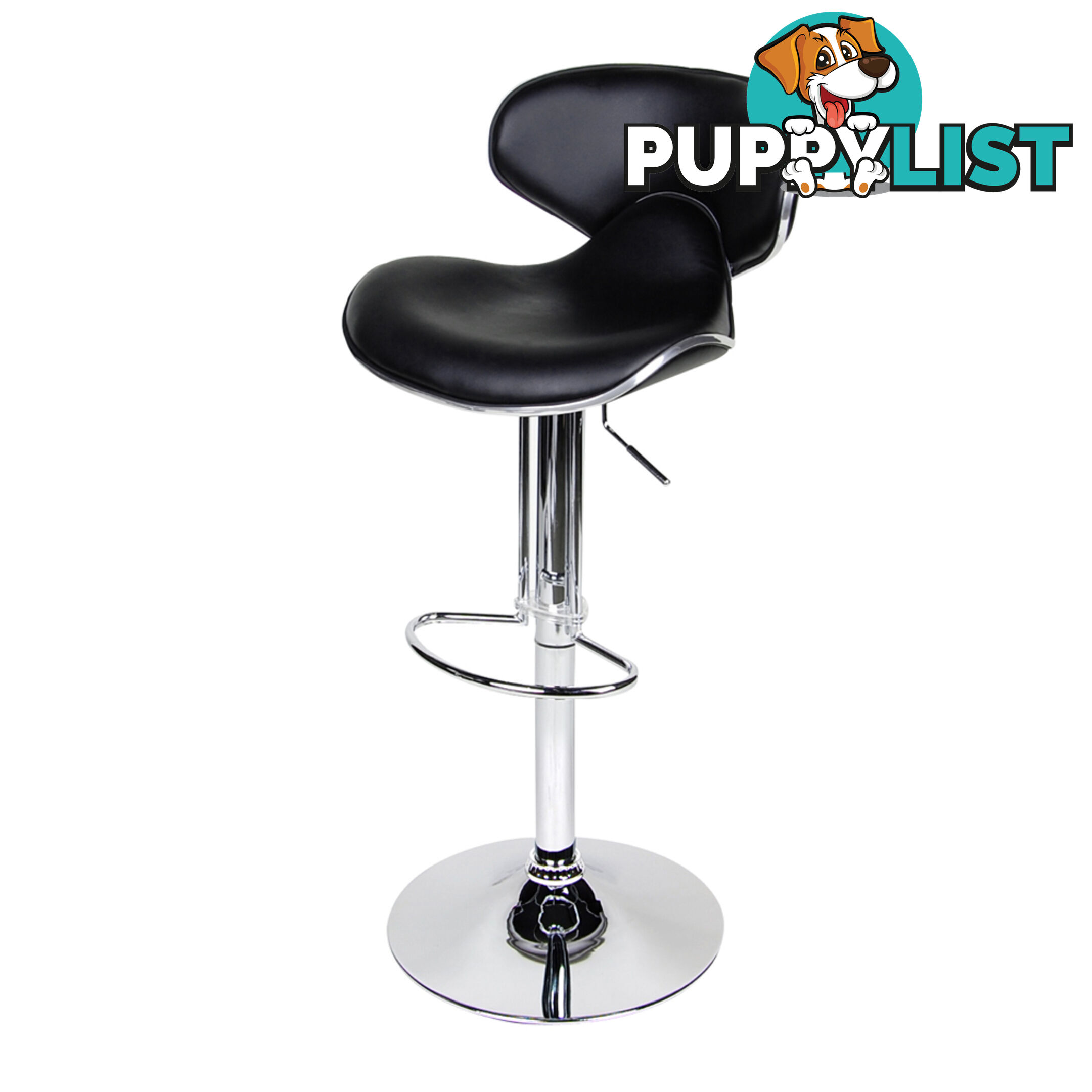 Set of 2 PU Leather Kitchen Bar Stool Black