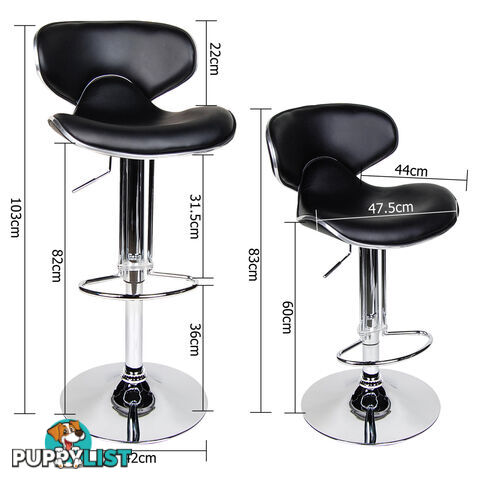 Set of 2 PU Leather Kitchen Bar Stool Black