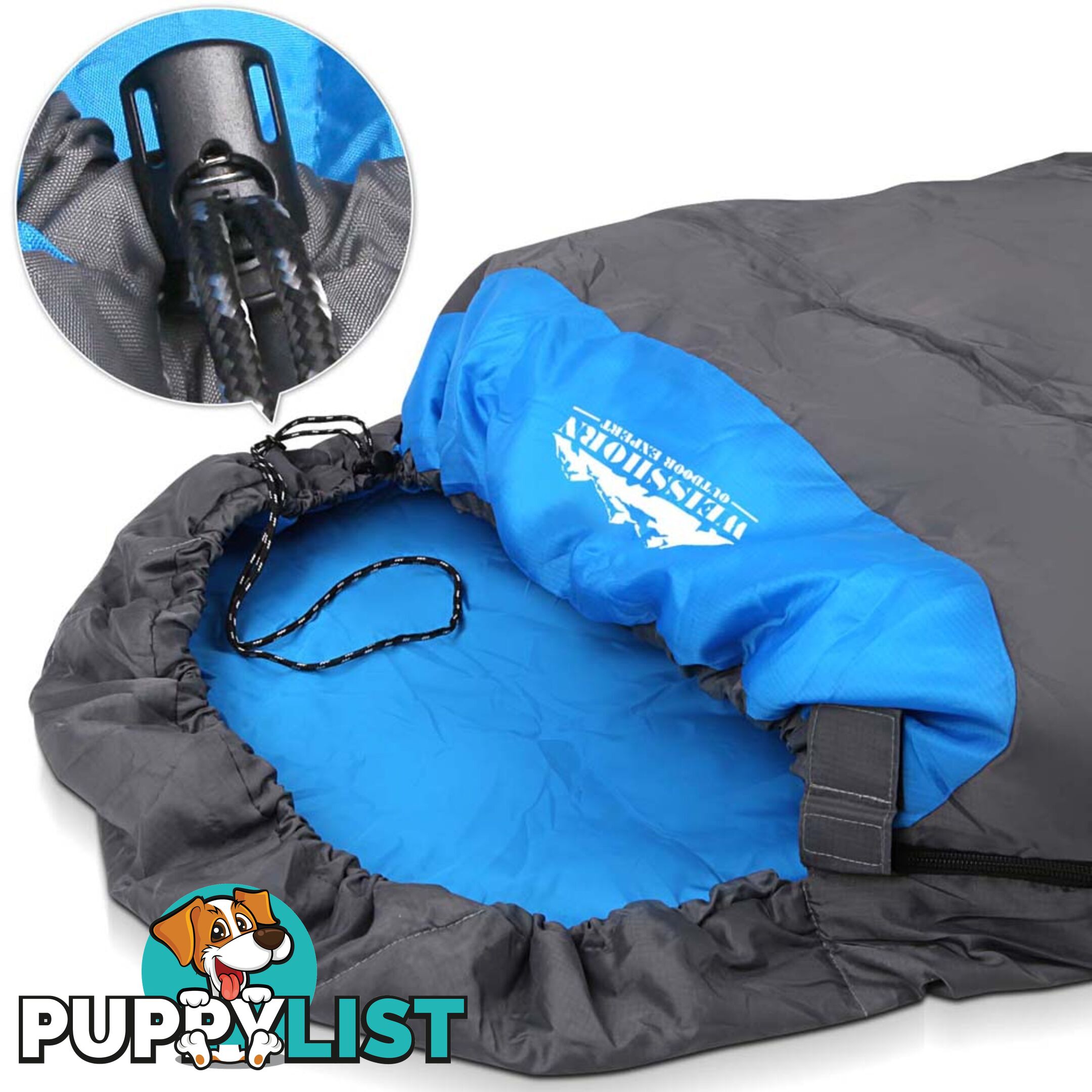 Single Camping Envelope Sleeping Bag Blue Grey