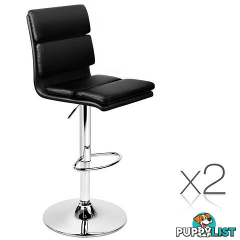 Set of 2 PU Leather Bar Stools - Black