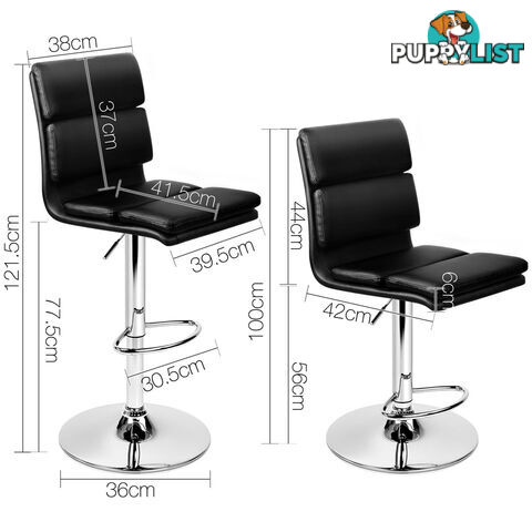 Set of 2 PU Leather Bar Stools - Black