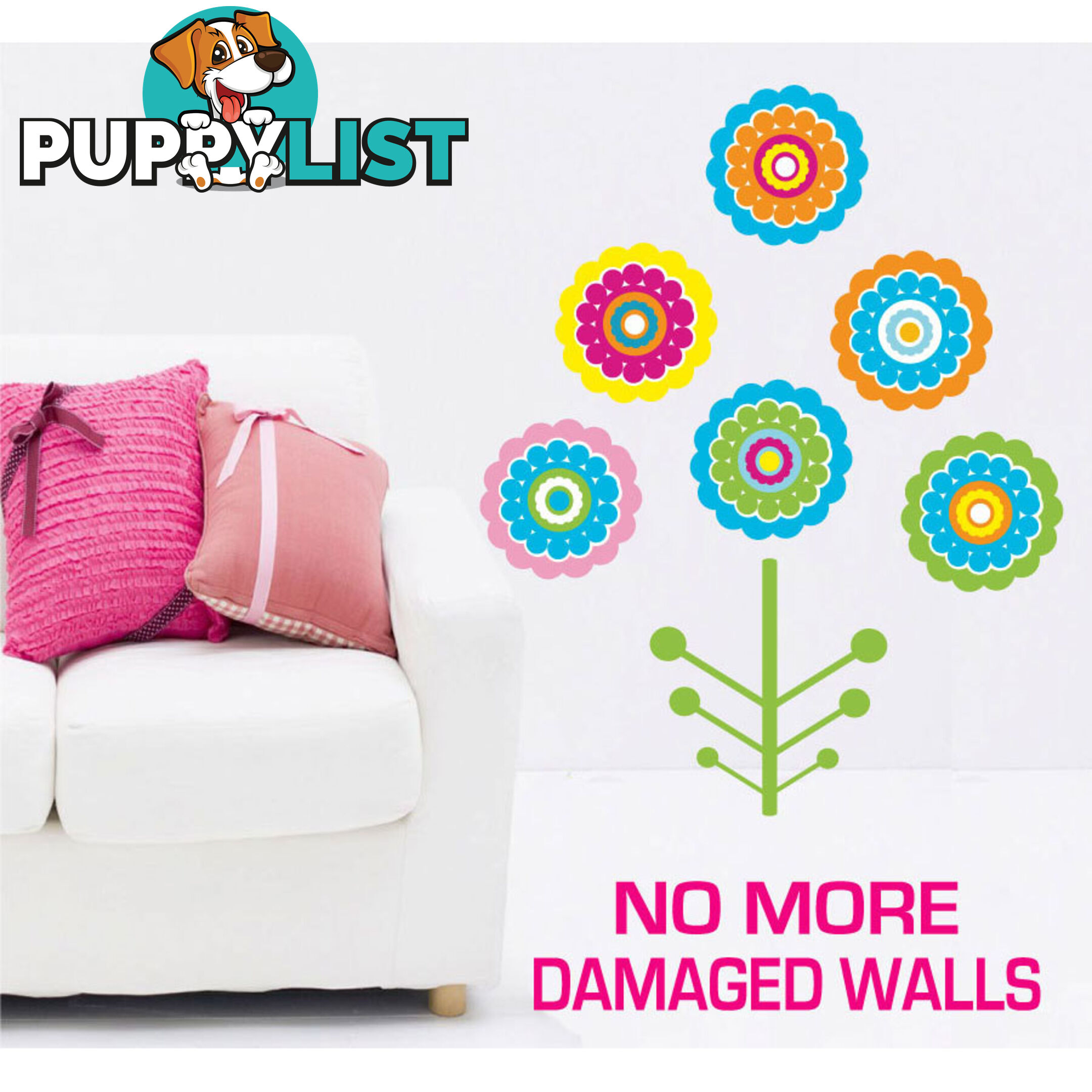 Medium Size Colourful Flower Tree Wall Stickers - Totally Movable