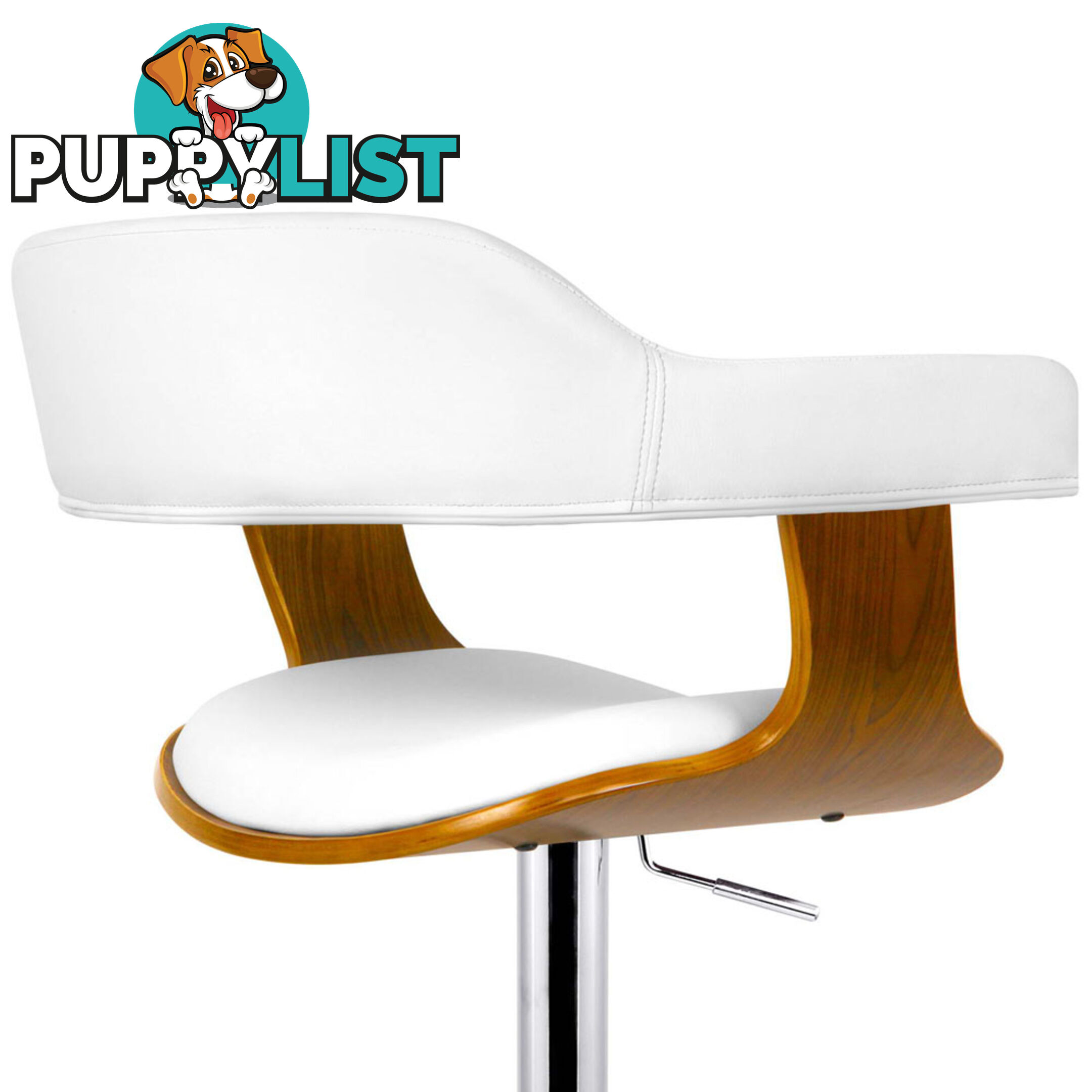 Wooden Bar Stool with White PU Leather