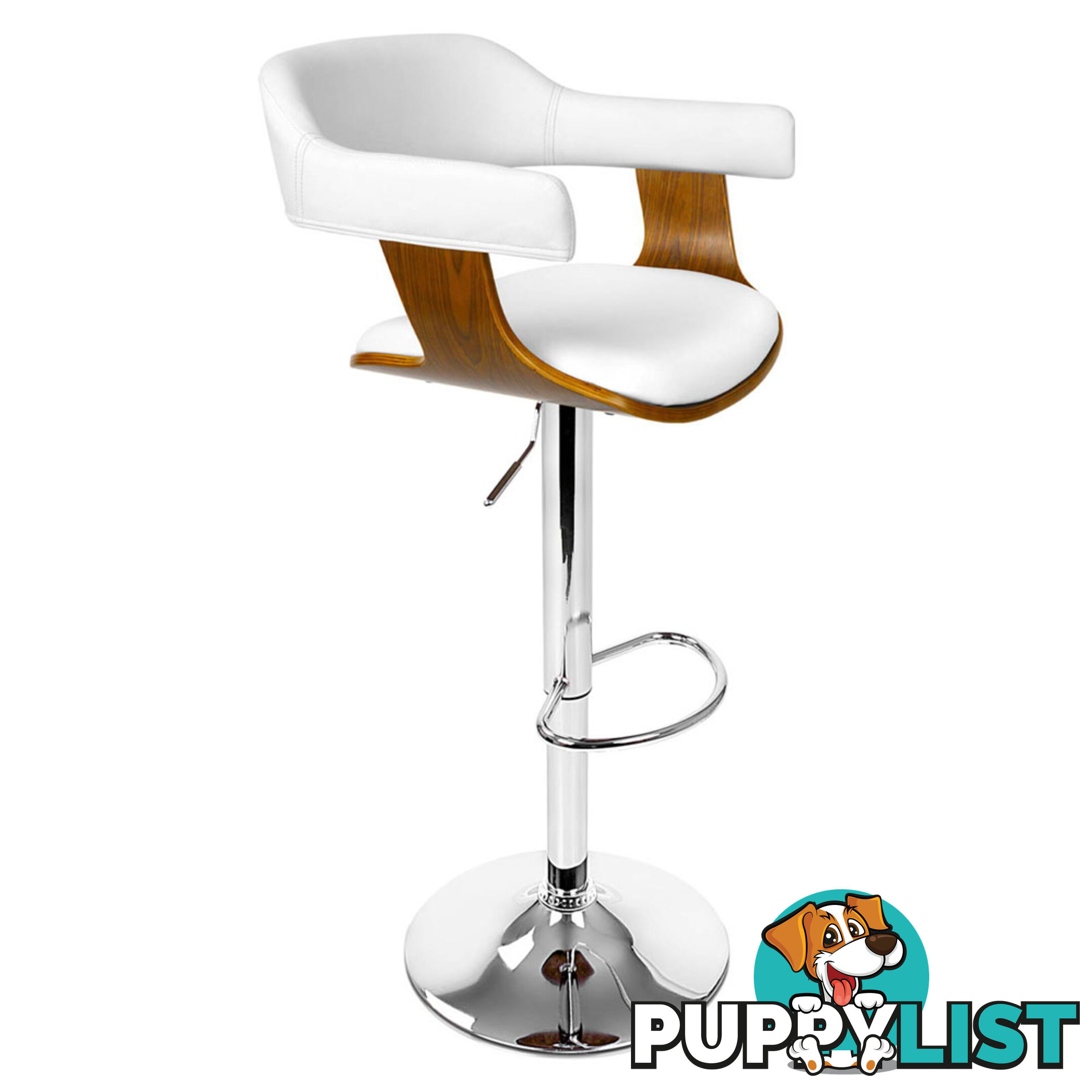 Wooden Bar Stool with White PU Leather