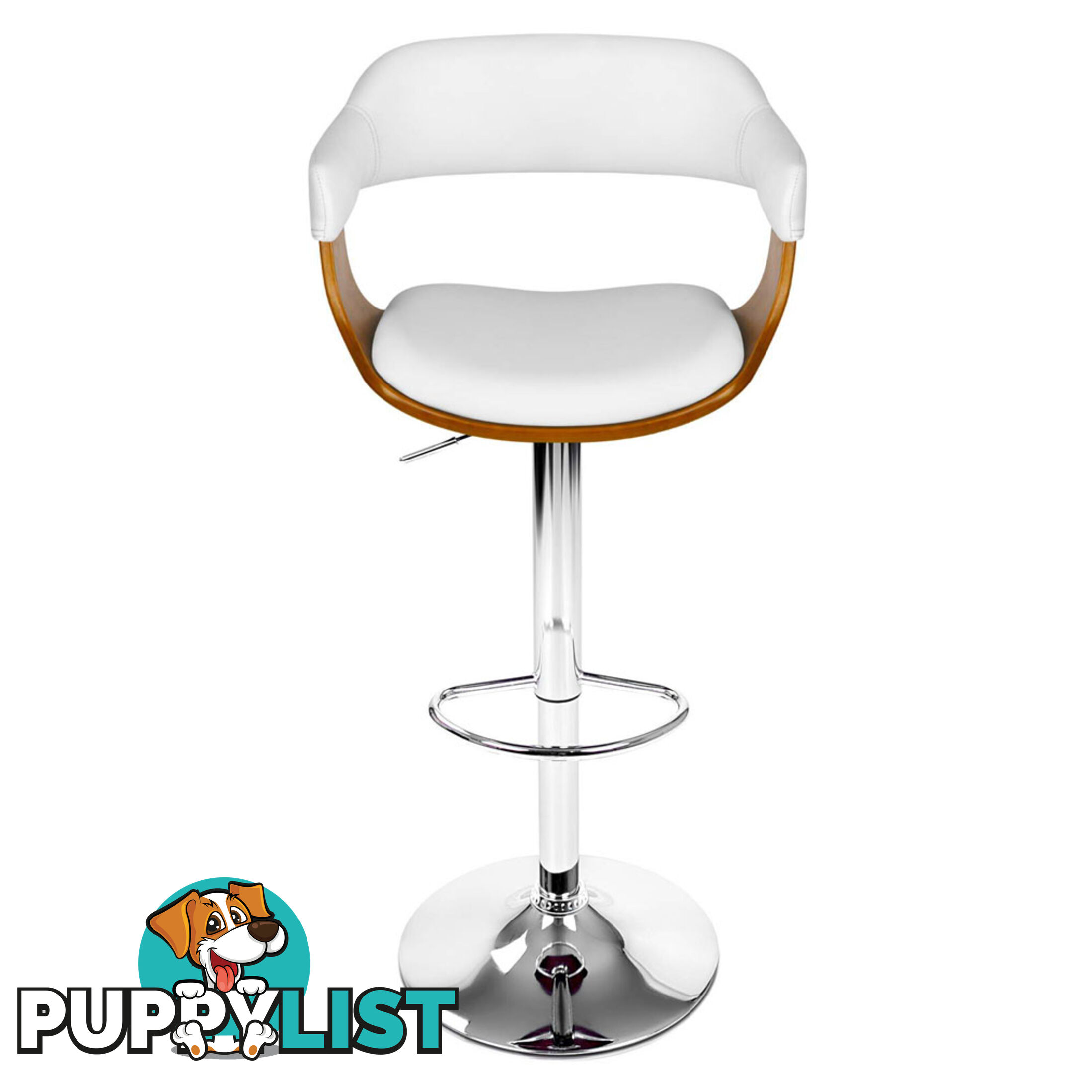 Wooden Bar Stool with White PU Leather