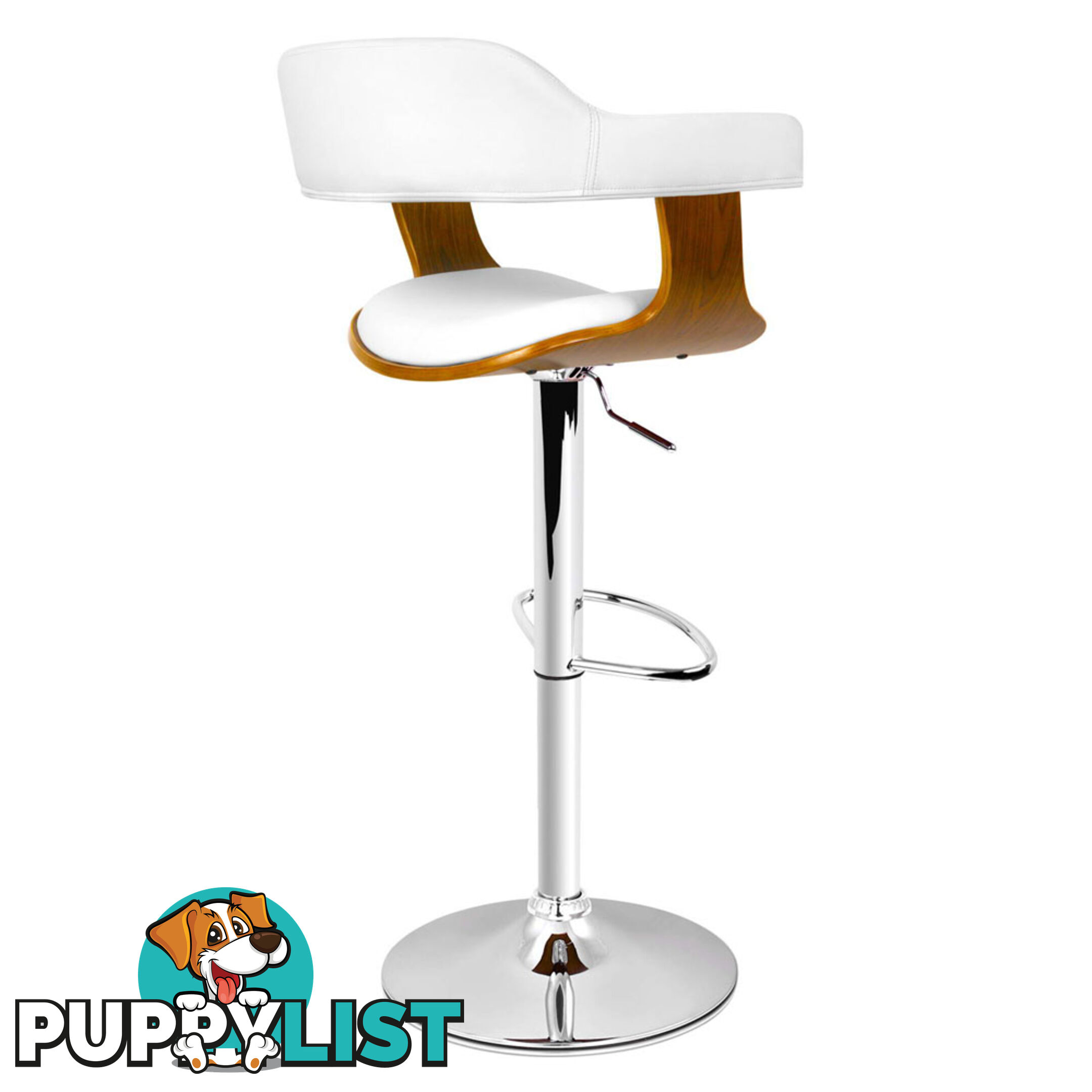 Wooden Bar Stool with White PU Leather