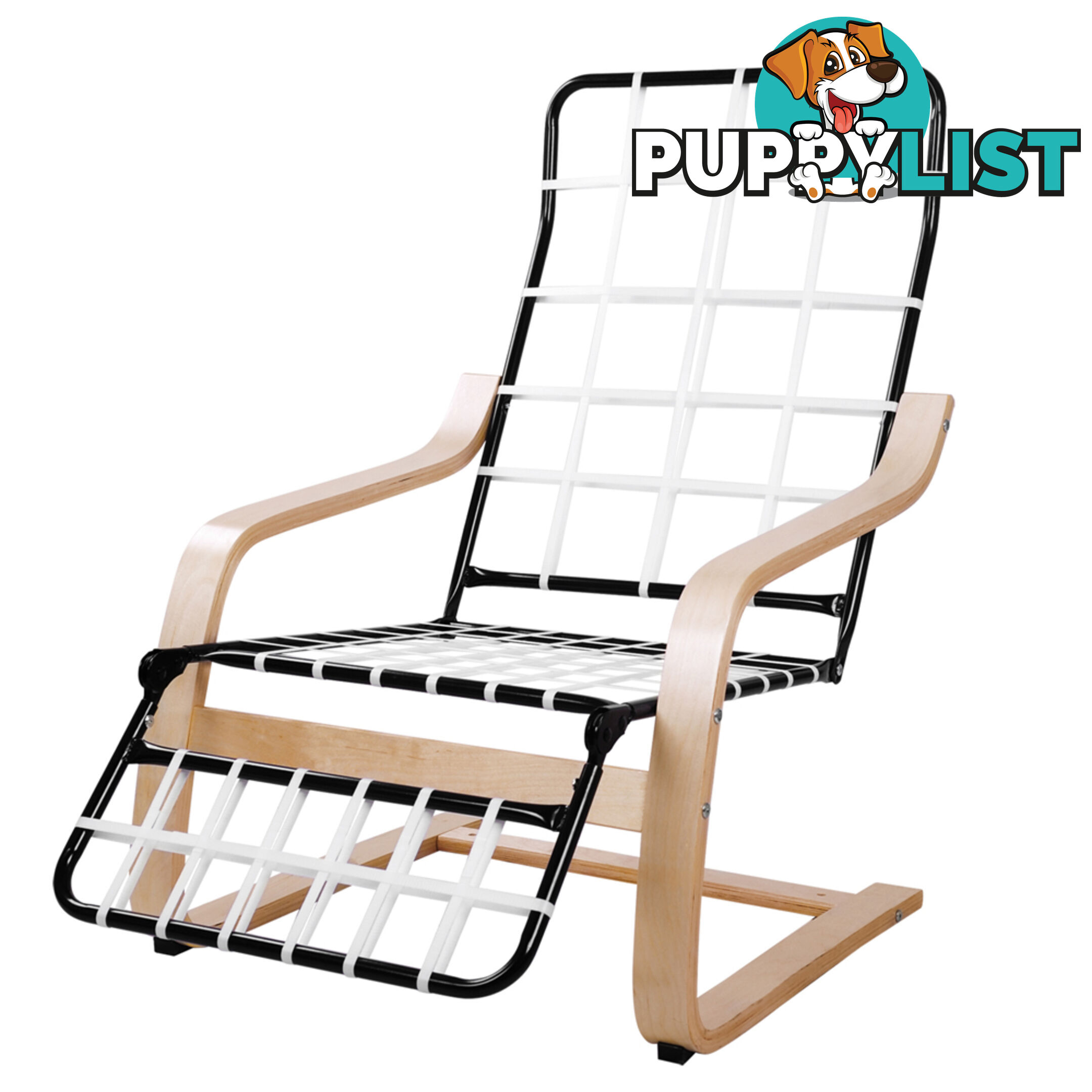 Birch Bentwood Adjustable Lounge Arm Chair w/ Fabric Cushion Black