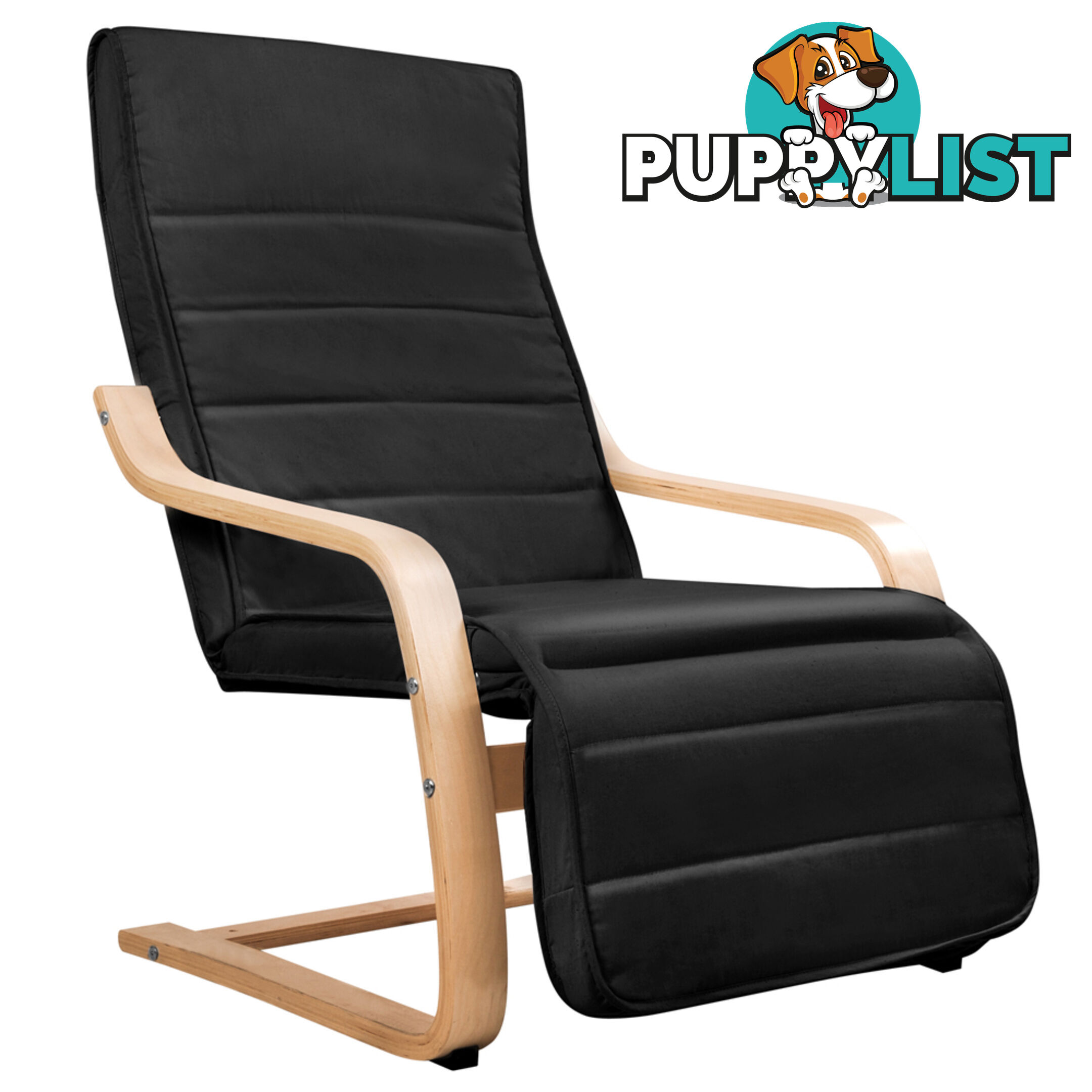 Birch Bentwood Adjustable Lounge Arm Chair w/ Fabric Cushion Black